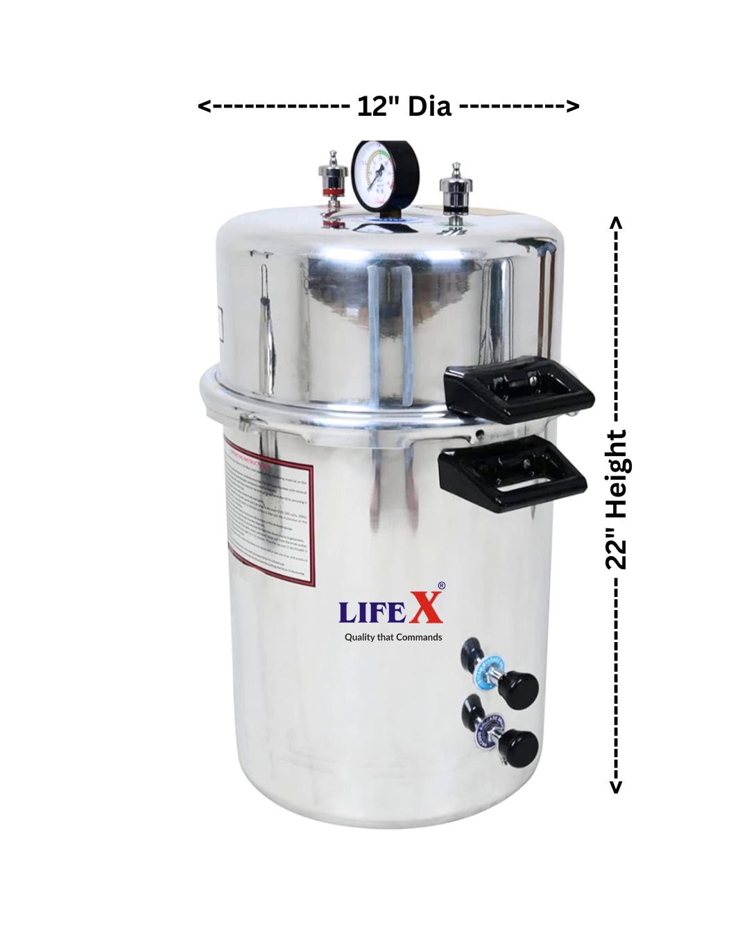 LIFEX Autoclave Sterilizer 40 Litre (12"Dia. X 22''H) Deluxe | CDSCO Class C License | Aluminum Mirror Finish Electric Autoclave Cooker Type To Sterilize Medical Equipment