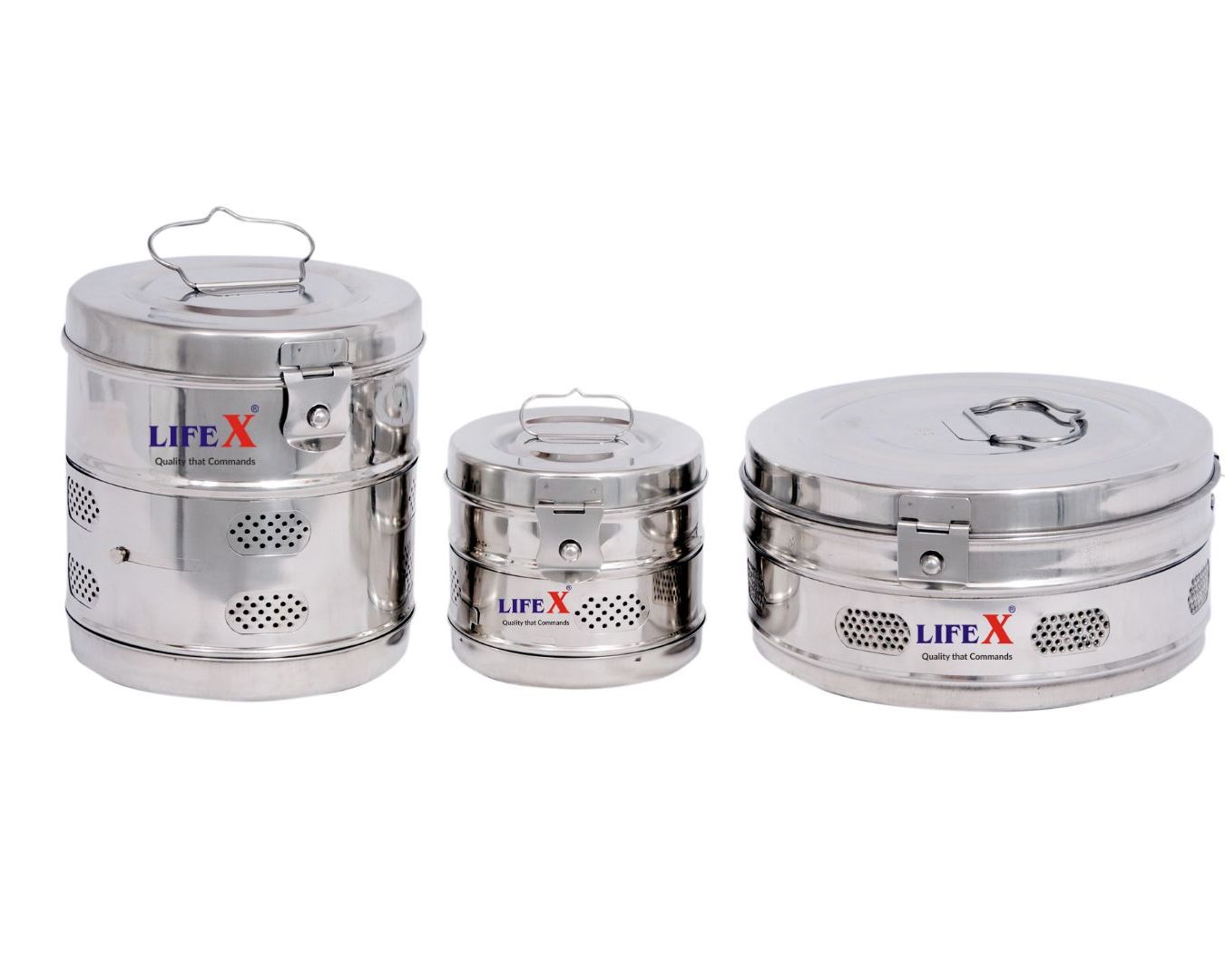 LIFEX 8" X 8" Stainless Steel Dressing Drums For Clinic And Hospital Medical Equipment Size In Inches (8" Dia. X 8 H)