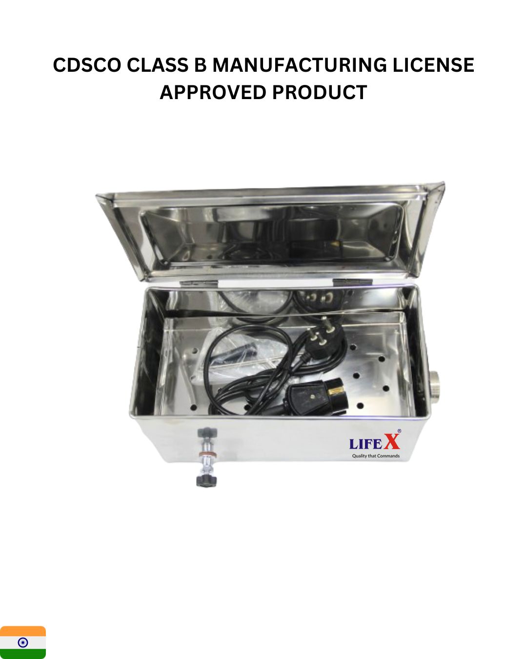 LIFEX  8" X 5" X 4.5" Instrument Sterilizer With Accessories | CDSCO Class B License | Electric Deluxe | Stainless Steel