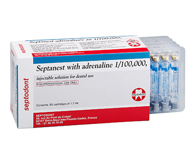 Septodont Septanest With Adrenaline 1:100,000 Pack Of 50 Cartridges Of 1.7ml