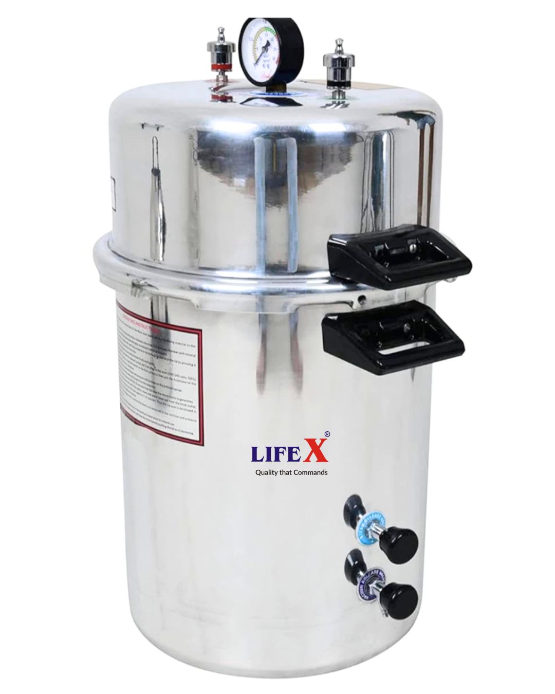 LIFEX Autoclave Sterilizer 40 Litre (12"Dia. X 22''H) Deluxe | CDSCO Class C License | Aluminum Mirror Finish Electric Autoclave Cooker Type To Sterilize Medical Equipment