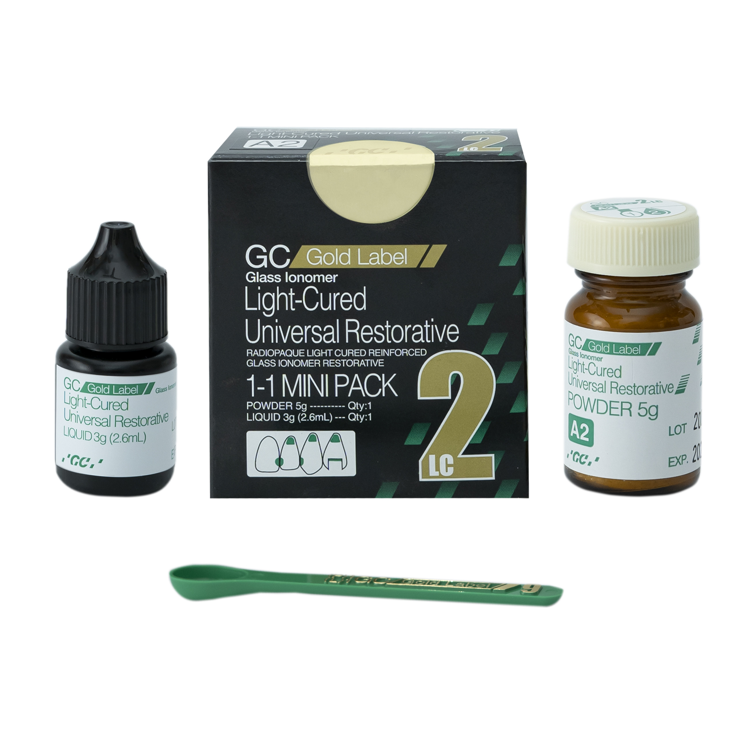 GC Gold Label Glass Ionomer Light - Cured Universal Restorative 1-1 Mini Pack Powder 5gm Liquid 3gm