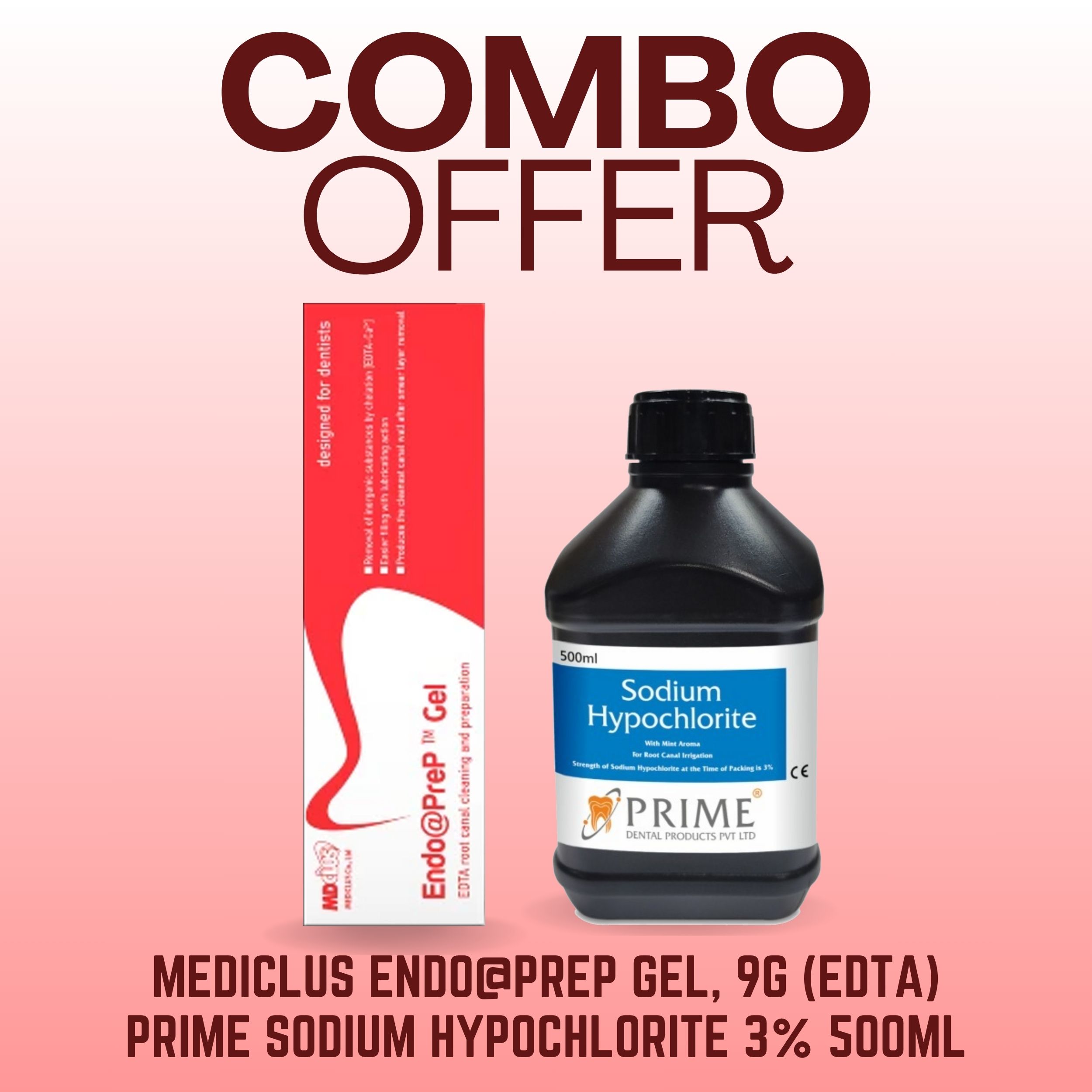 Mediclus Endo@PreP Gel, 9g (EDTA) (Expiry 25-Sep-24) + Prime Sodium Hypochlorite 3% 500ml