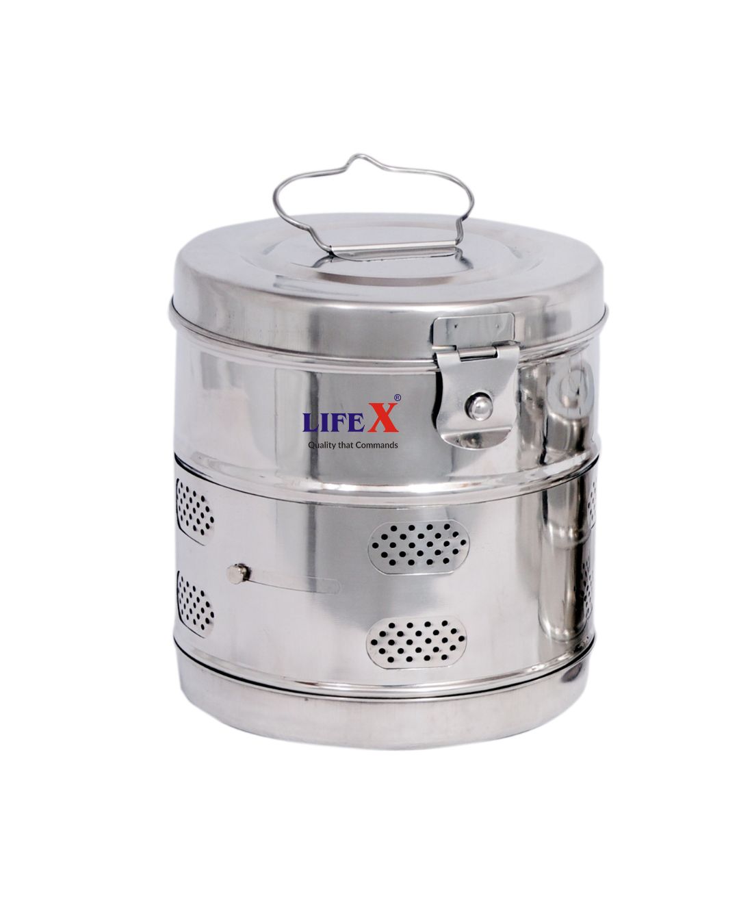 LIFEX 8" X 8" Stainless Steel Dressing Drums For Clinic And Hospital Medical Equipment Size In Inches (8" Dia. X 8 H)