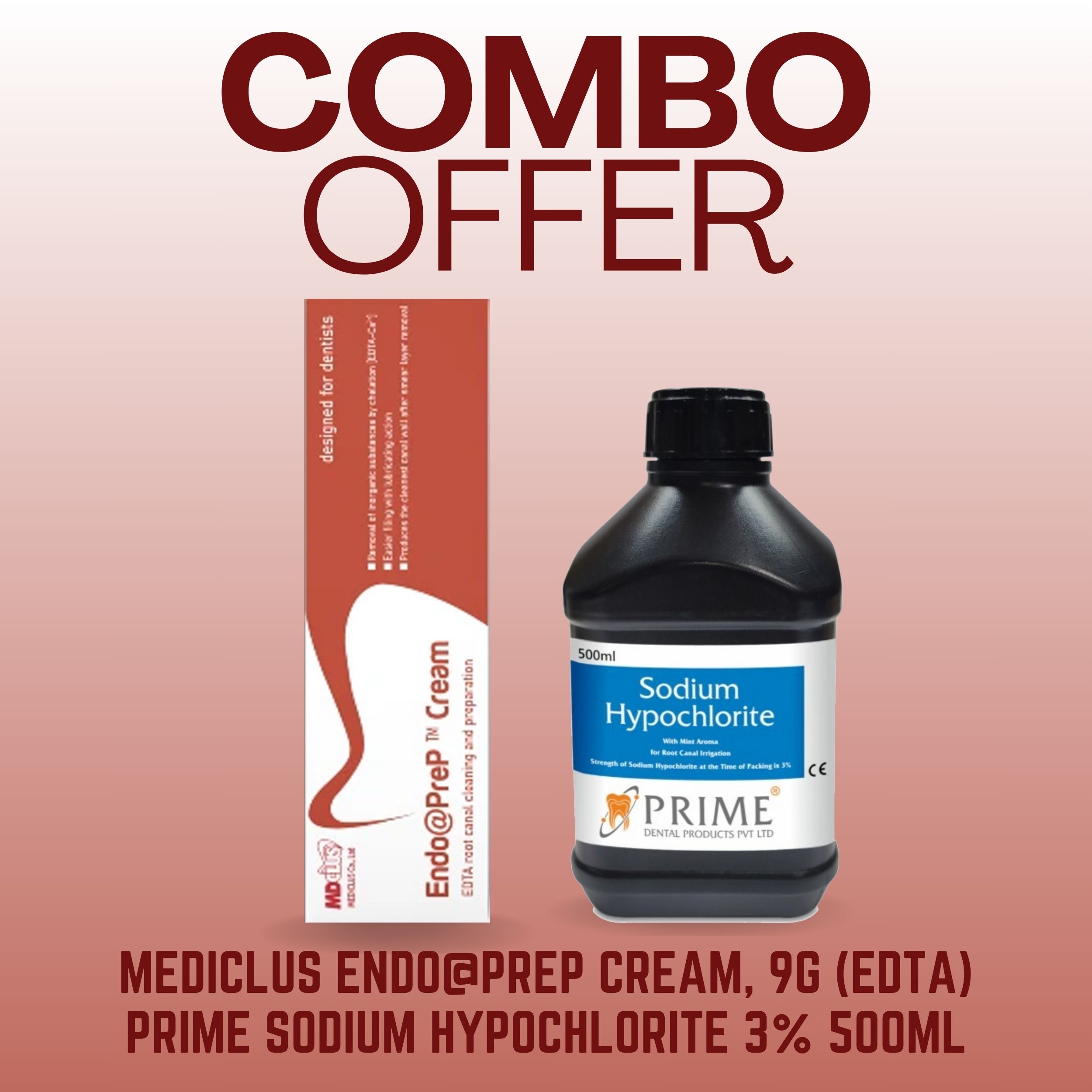 Mediclus Endo@PreP Cream, 9g (EDTA) (Expiry 25-Sep-24) + Prime Sodium Hypochlorite 3% 500ml