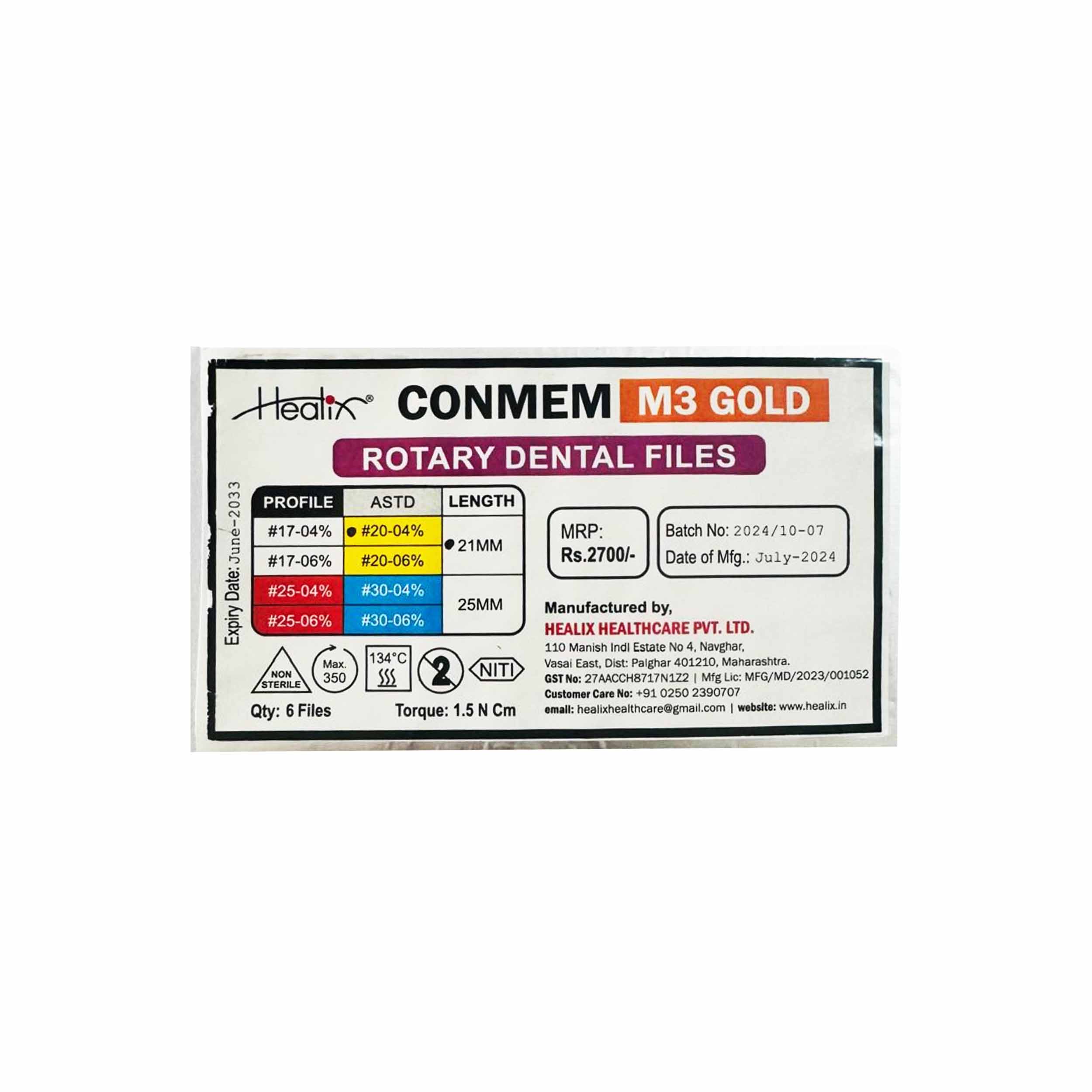 Healix Conmem Pro Gold Rotary Dental Files20-04% 21mm