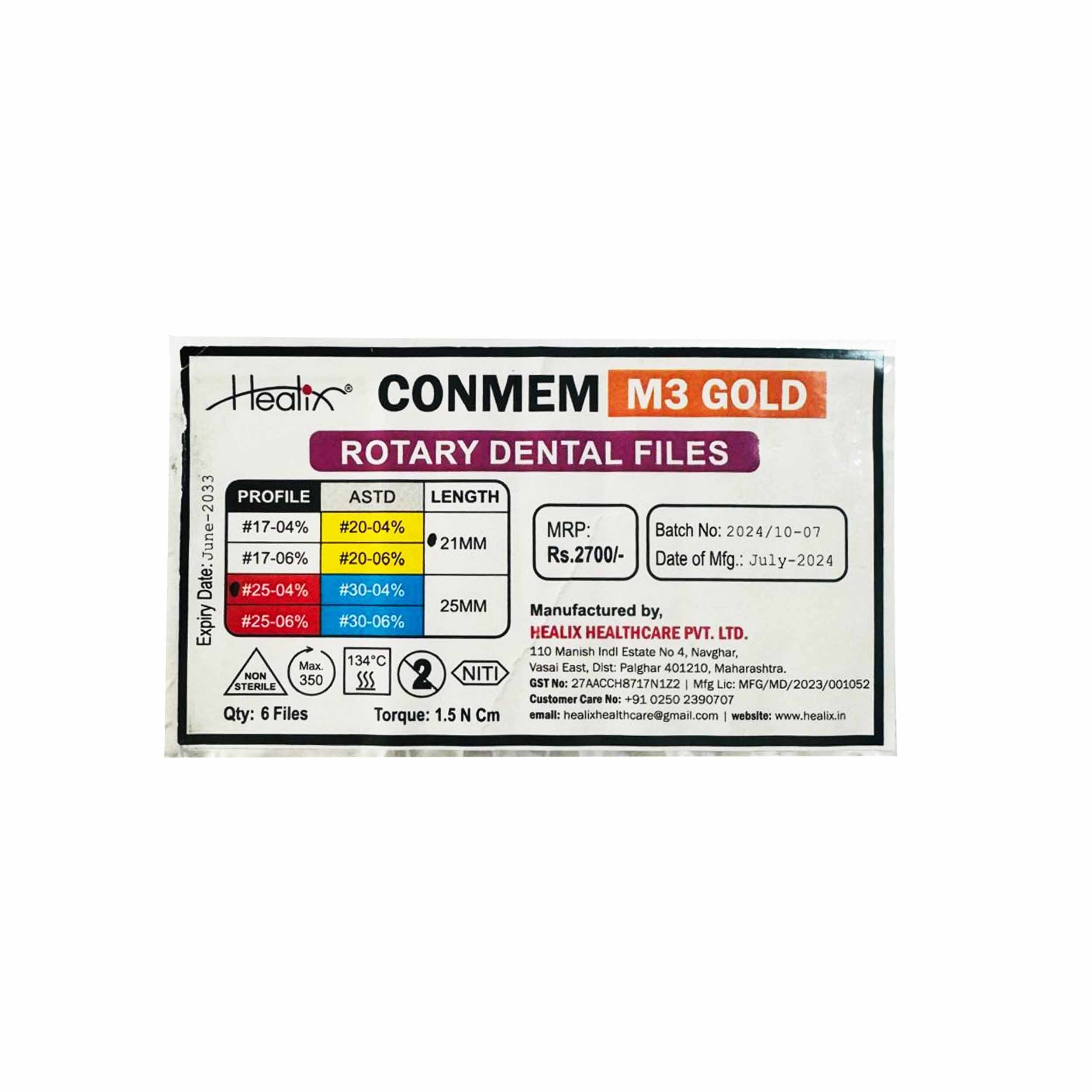 Healix Conmem Pro Gold Rotary Dental Files25-04% 21mm