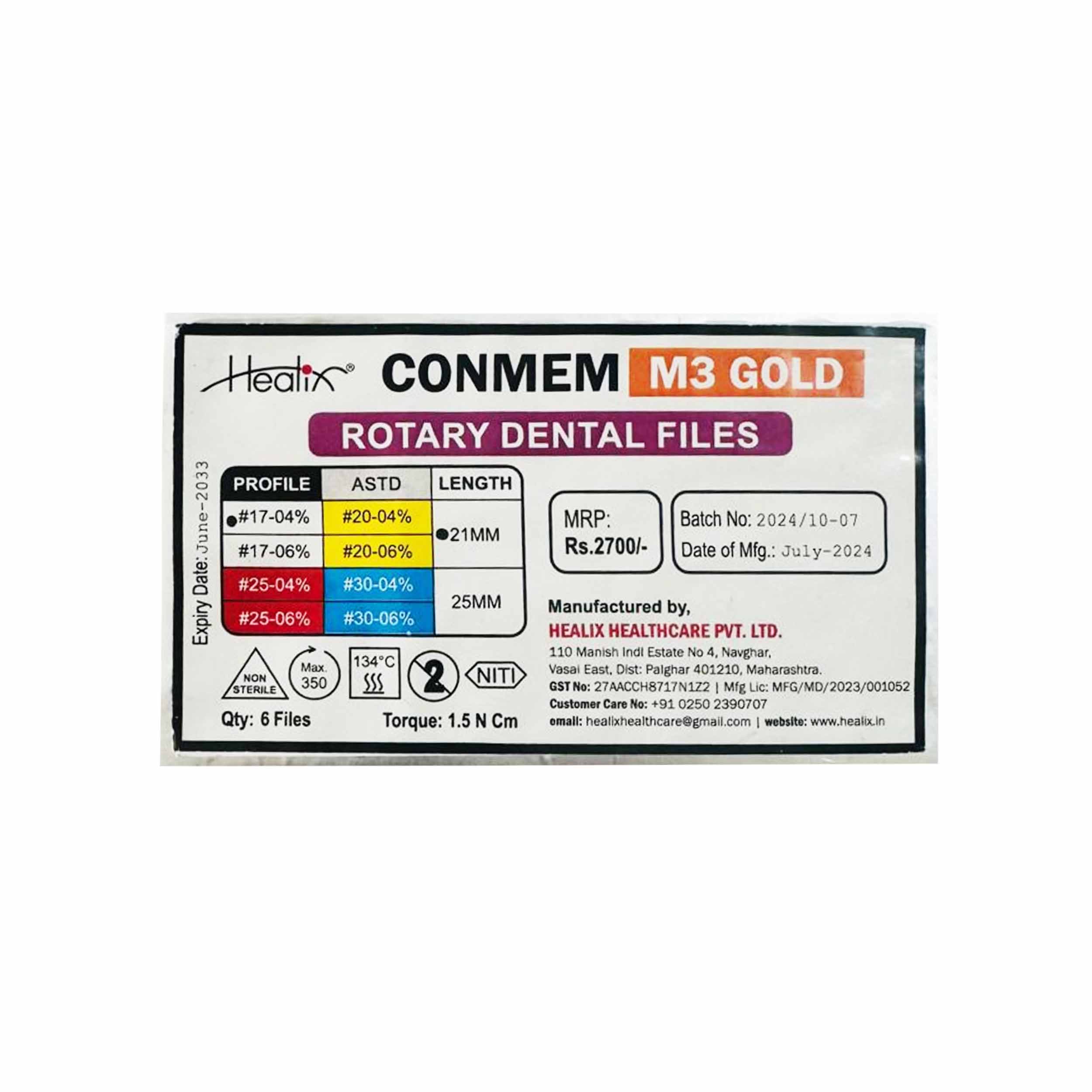 Healix Conmem Pro Gold Rotary Dental Files17-04% 21mm