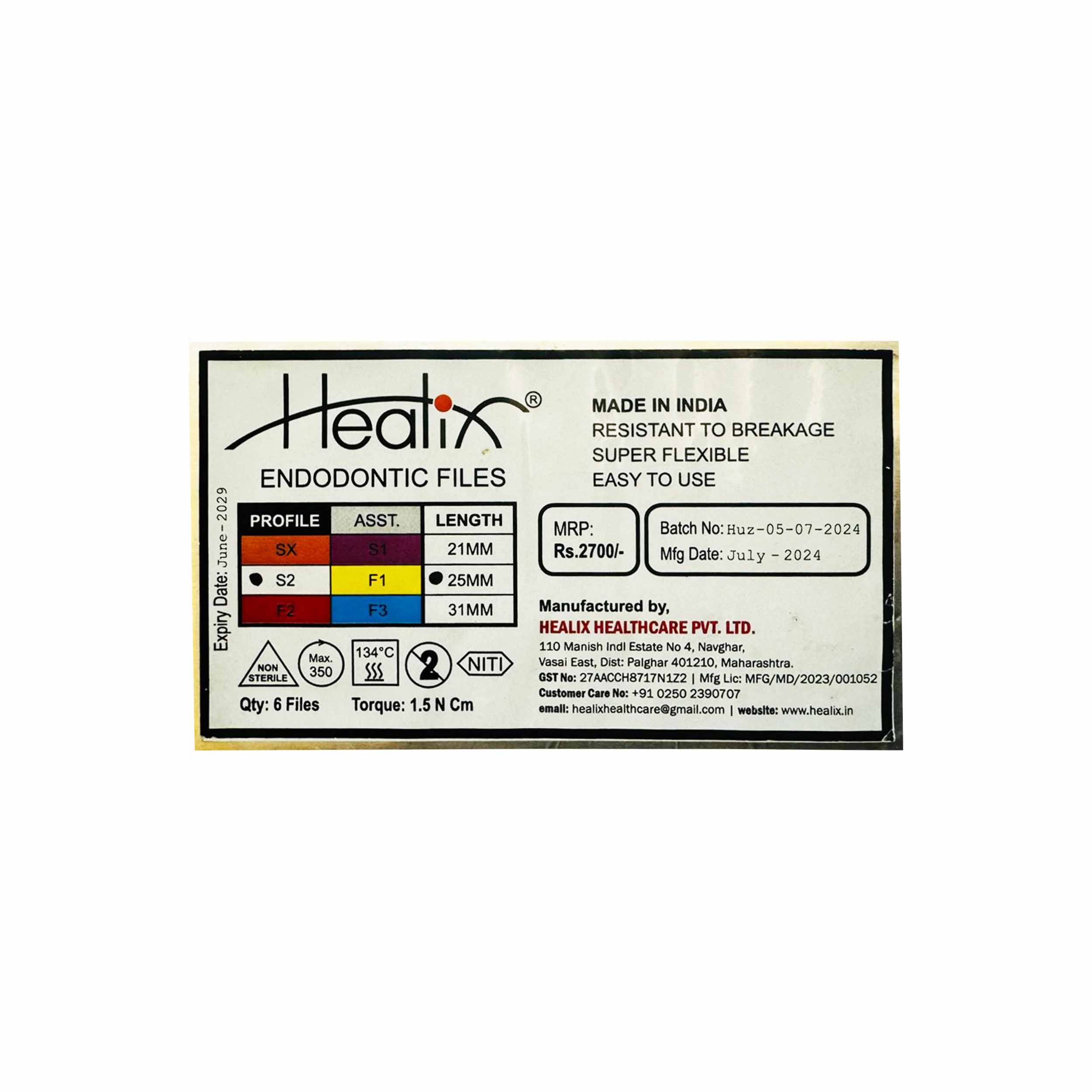 Healix Conmem Pro Gold Rotary Dental Files S2 25mm