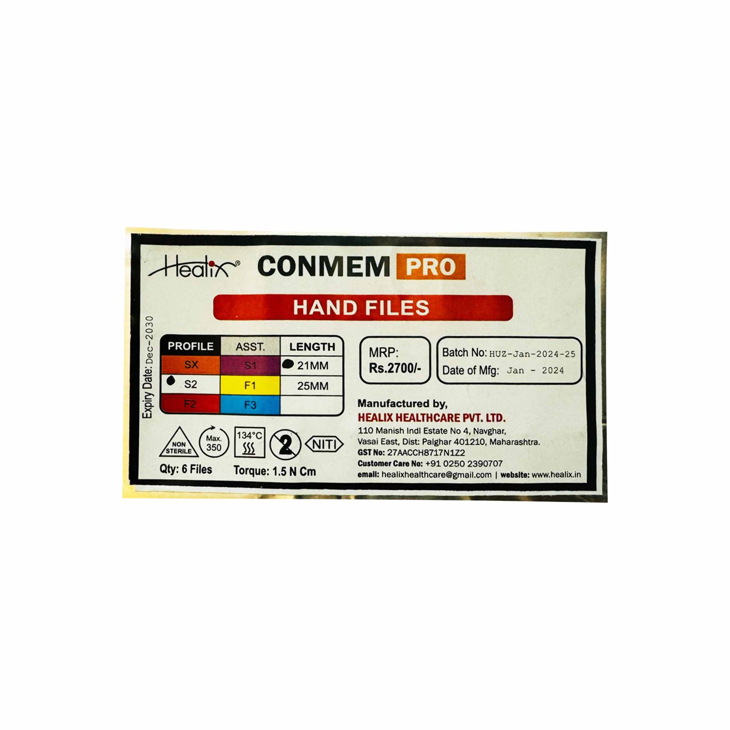 Healix Conmem Pro Gold Hand Files S2 21MM