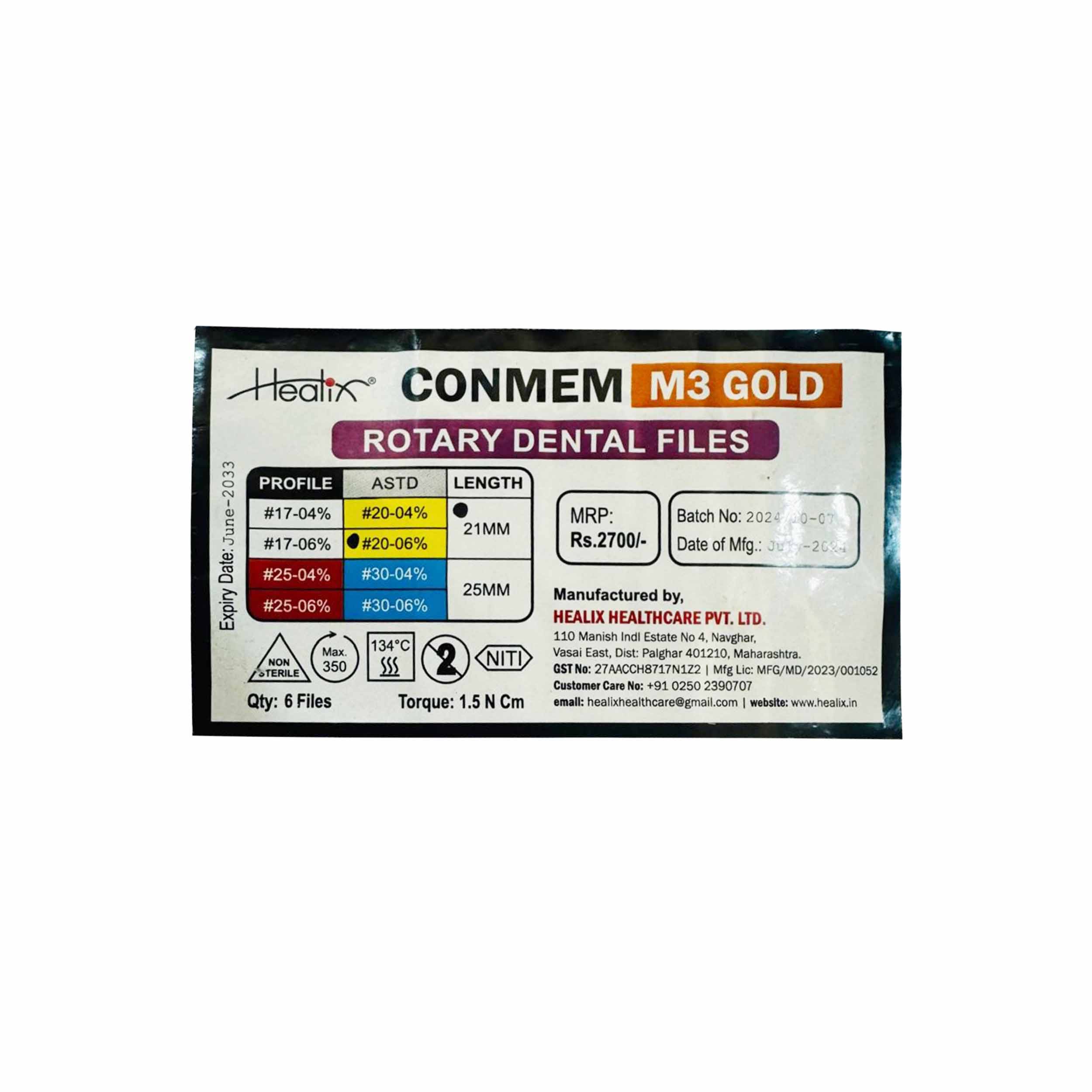 Healix Conmem Pro Gold Rotary Dental Files20-06% 21mm