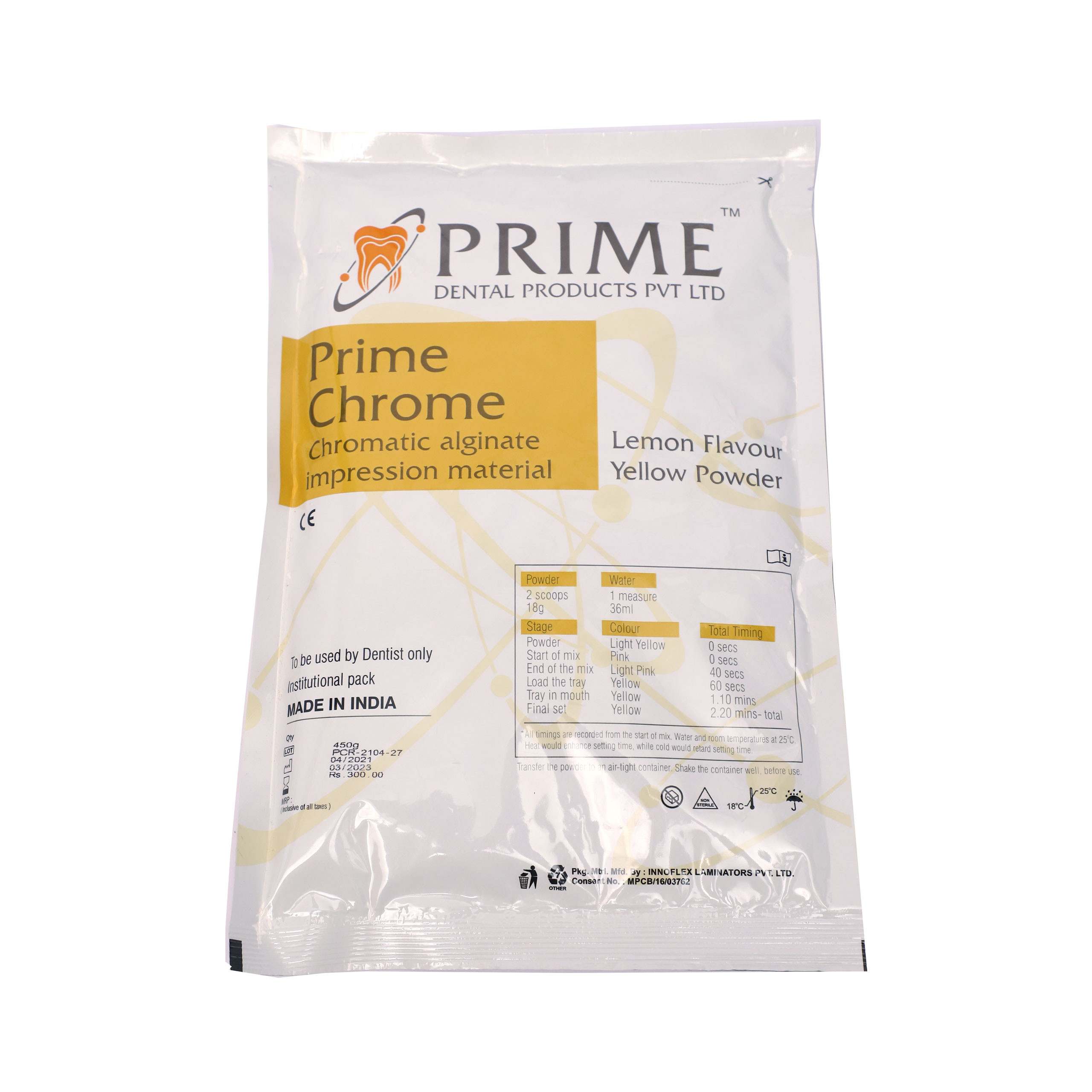 Prime Chrome Chromatic Alginate Impression Material 450GM