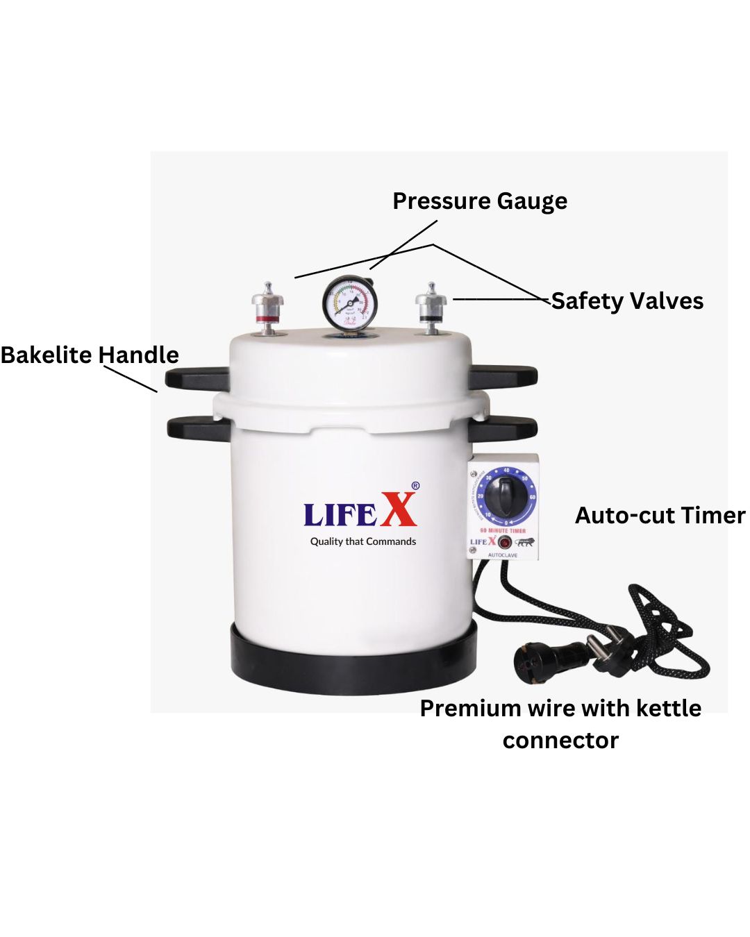 LIFEX Autoclave Sterilizer 13 Litre (9" Dia. X 11.5''H) | CDSCO Class C License | Aluminum Mirror Finish Electric Autoclave Cooker Type To Sterilize Medical Equipment