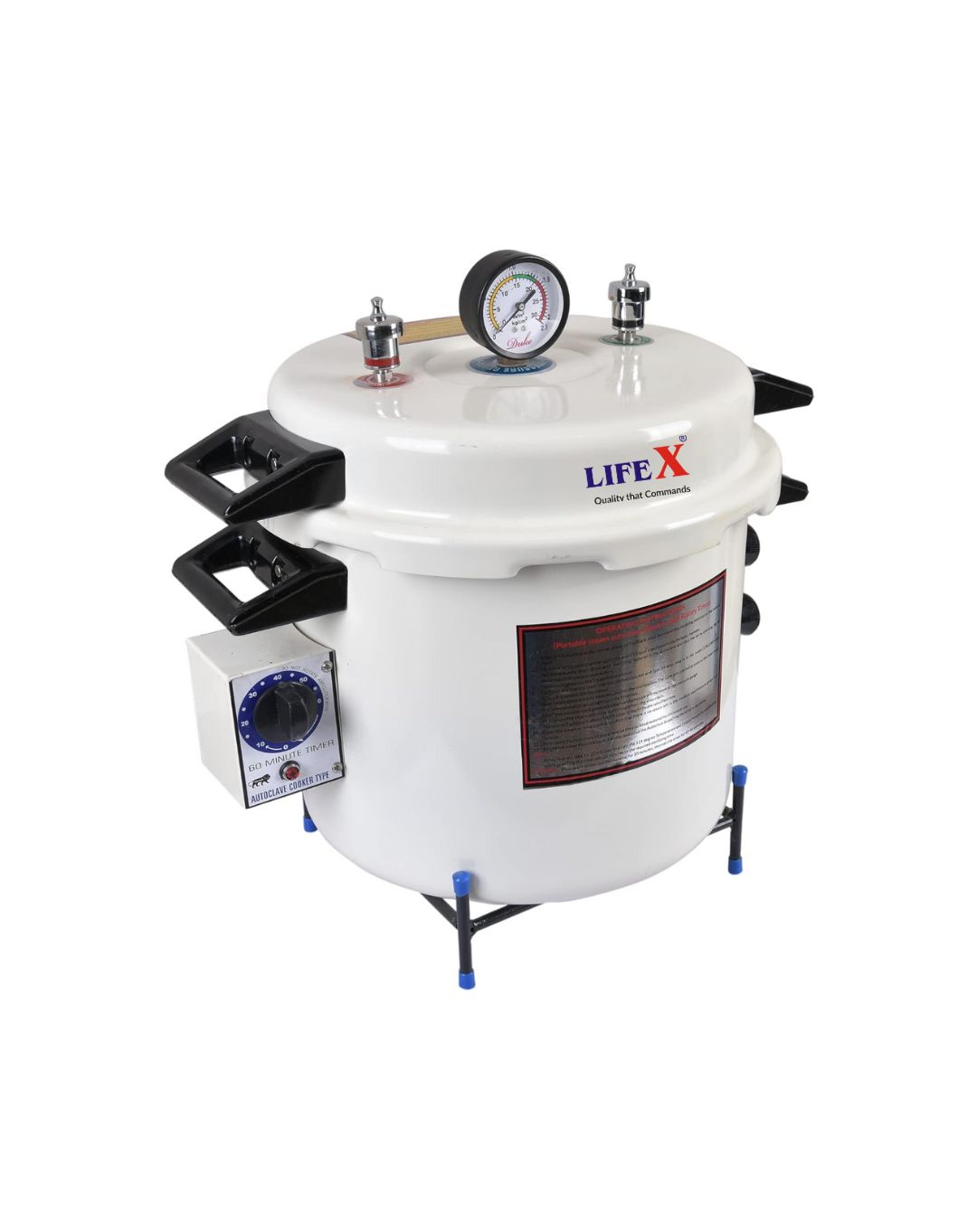 LIFEX Autoclave Sterilizer 23 Litre TMP (12" Dia. X 12''H) With Timer And Powder Coating | CDSCO Class C License | Epoxy Coated Deluxe Electric Autoclave Cooker Type To Sterilize Medical Equipment