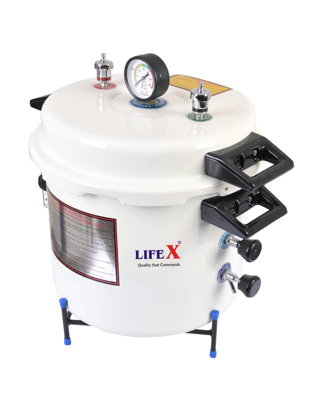 LIFEX Autoclave Sterilizer 23 Litre TMP (12" Dia. X 12''H) With Timer And Powder Coating | CDSCO Class C License | Epoxy Coated Deluxe Electric Autoclave Cooker Type To Sterilize Medical Equipment