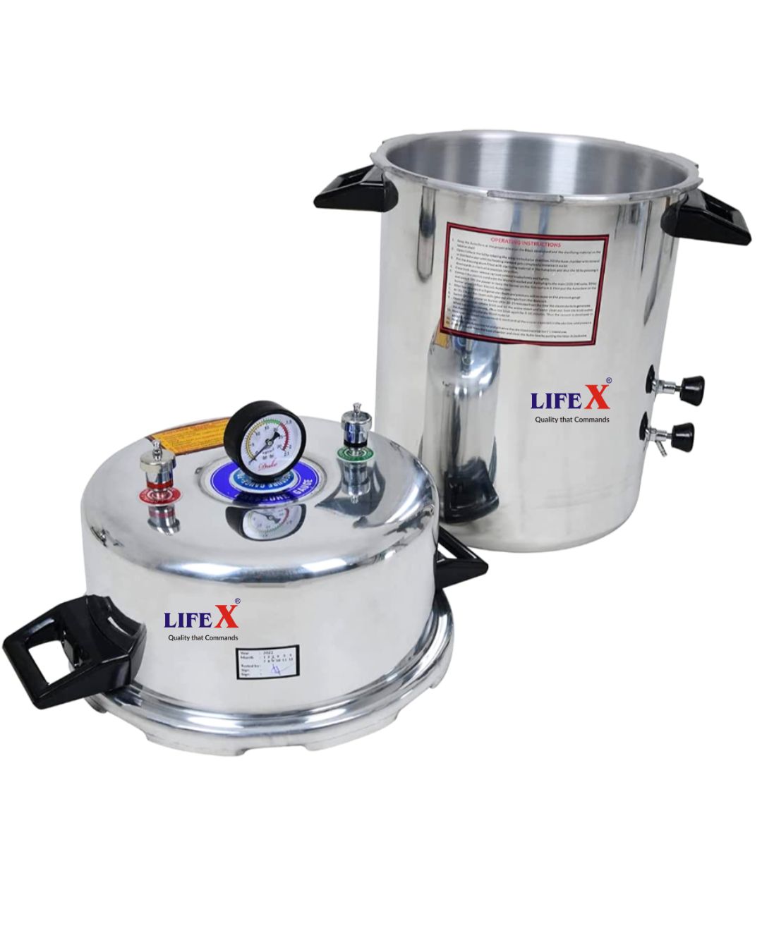 LIFEX Autoclave Sterilizer 40 Litre (12"Dia. X 22''H) Deluxe | CDSCO Class C License | Aluminum Mirror Finish Electric Autoclave Cooker Type To Sterilize Medical Equipment