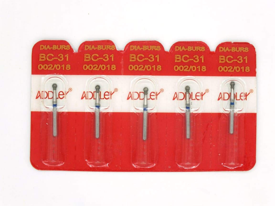 ADDLER Dental Bur BC-31 Air Rotor FG Diamond Multilayered Coated Abrasive Autoclavable Head Size 018 Pack Of 5 Burs