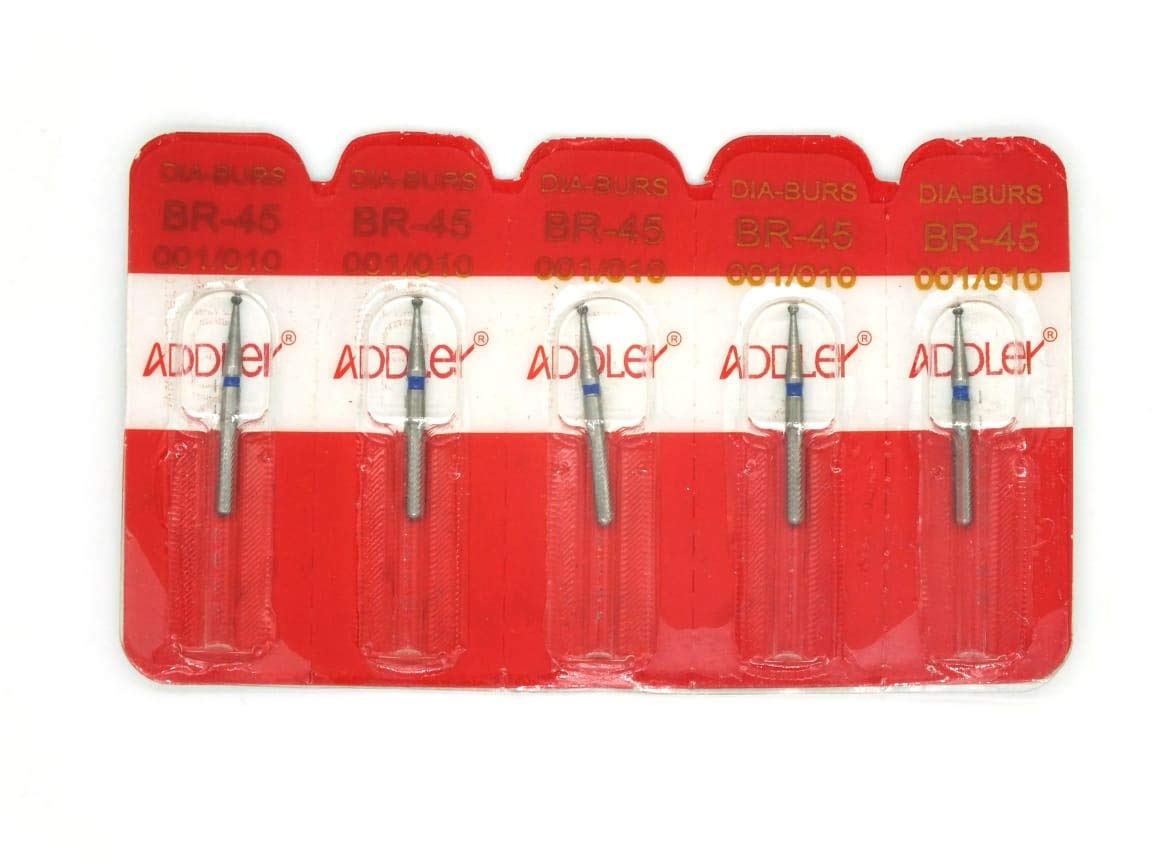 ADDLER Dental Bur BR-45 Air Rotor FG Diamond Multilayered Coated Abrasive Autoclavable Head Size 010 Pack Of 5 Burs