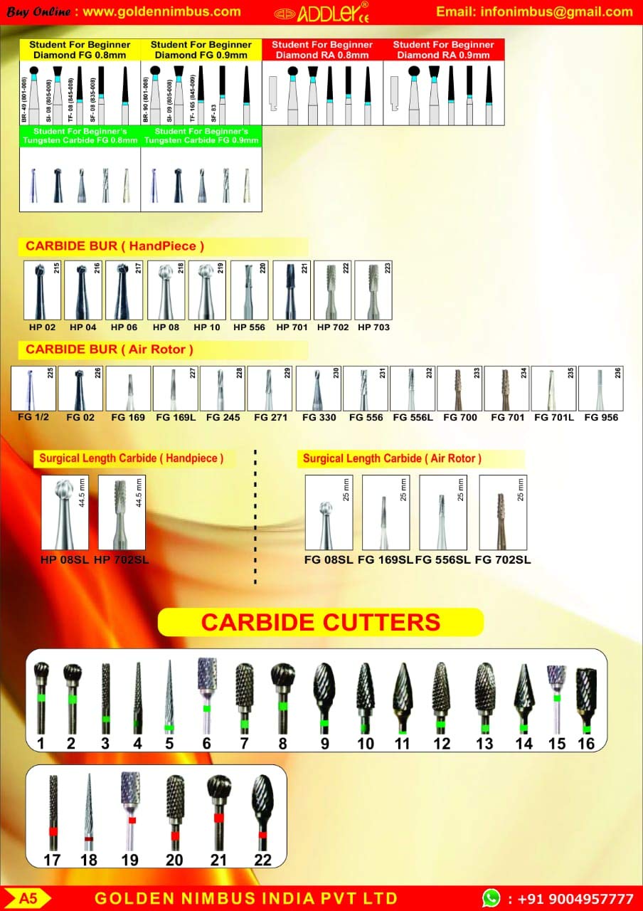 ADDLER Dental Bur EX-18F Air Rotor FG Diamond Multilayered Coated Abrasive Autoclavable Head Size 012 Pack Of 5 Burs