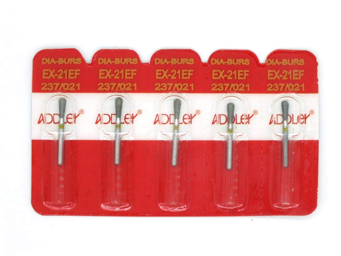 ADDLER Dental Bur EX-21EF Air Rotor FG Diamond Multilayered Coated Abrasive Autoclavable Head Size 021 Pack Of 5 Burs