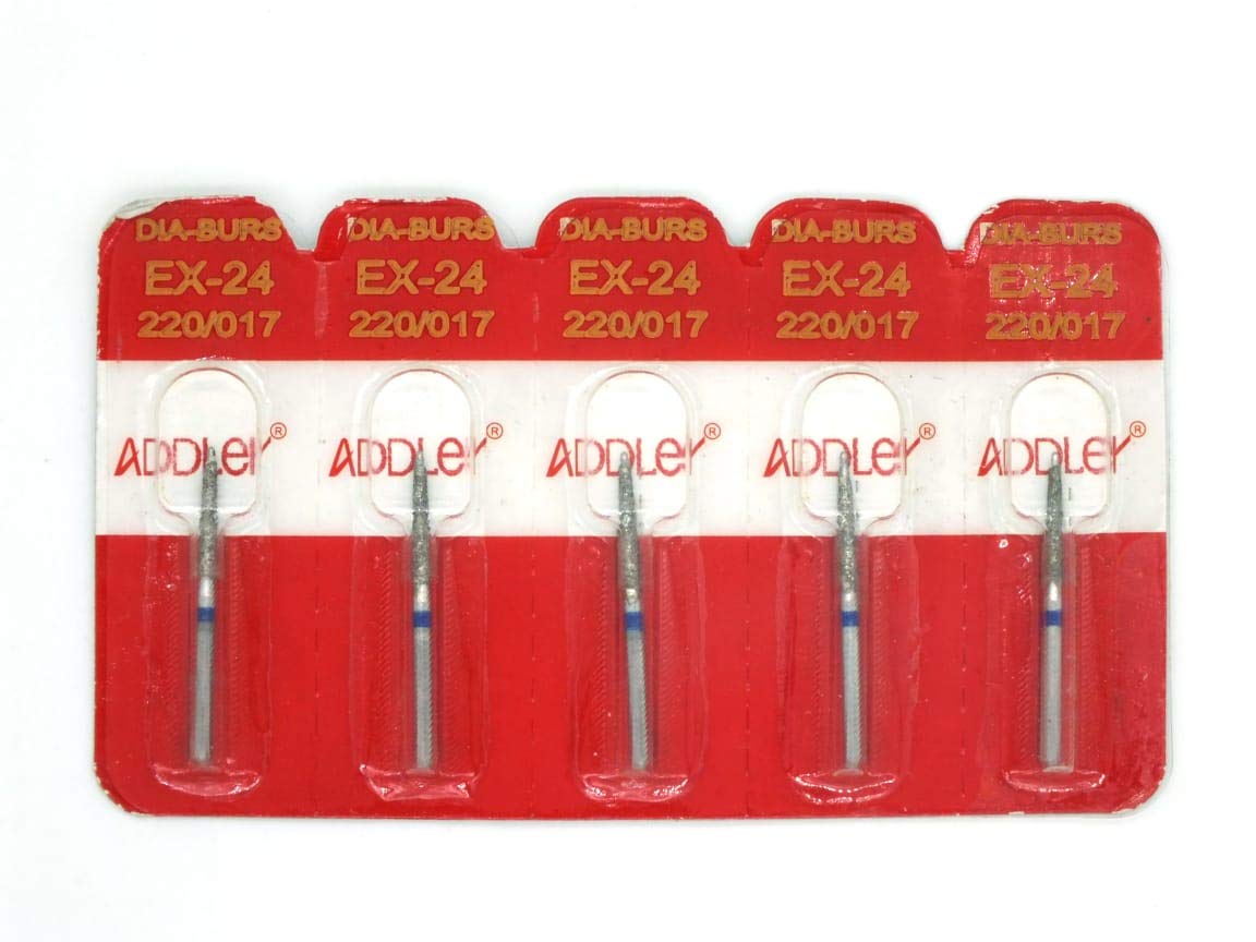 ADDLER Dental Bur EX-24 Air Rotor FG Diamond Multilayered Coated Abrasive Autoclavable Head Size 017 Pack Of 5 Burs