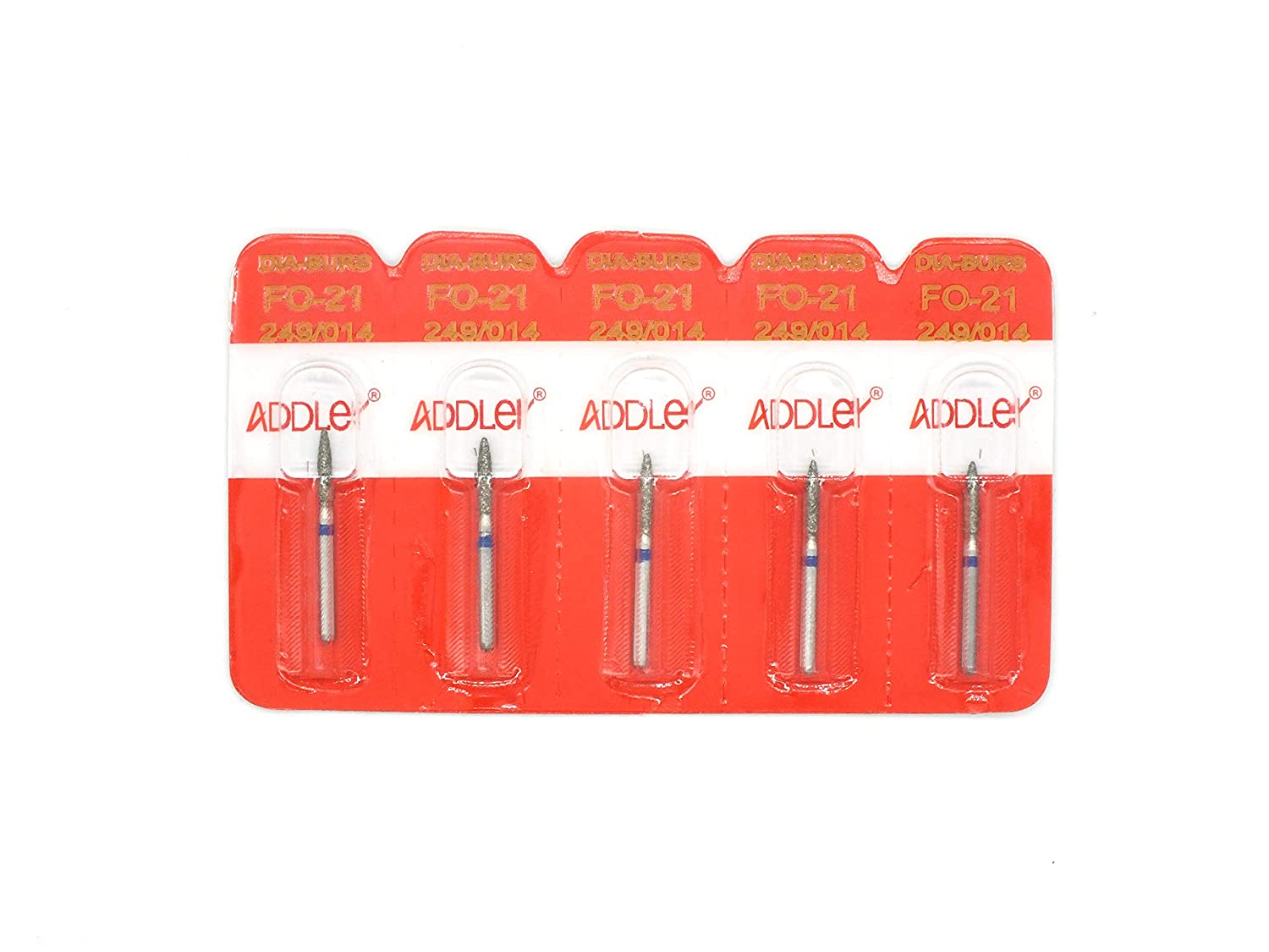 ADDLER DENTAL BUR FO-21 AIR ROTOR FG DIAMOND MULTILAYERED COATED ABRASIVE AUTOCLAVABLE HEAD SIZE 014 PACK OF 5 BURS