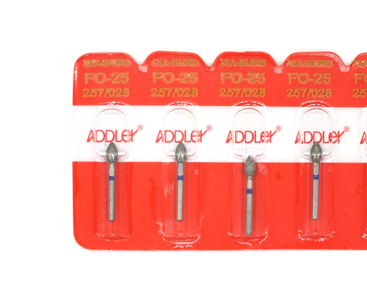 ADDLER DENTAL BUR FO-25 AIR ROTOR FG DIAMOND MULTILAYERED COATED ABRASIVE AUTOCLAVABLE HEAD SIZE 028 PACK OF 5 BURS