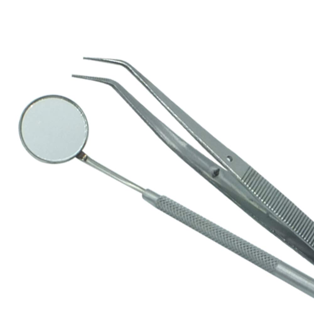 DENTAL MOUTH MIRROR WITH HANDLE & TWEEZER 5+5 SERETED 5 MM HANDLE QTY-10 ADDLER