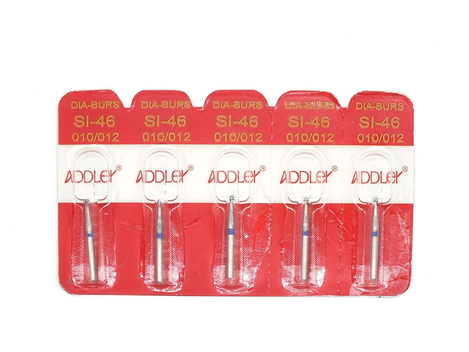 ADDLER DENTAL BUR SI-46 AIR ROTOR FG DIAMOND MULTILAYERED COATED ABRASIVE AUTOCLAVABLE HEAD SIZE 012 PACK OF 5 BURS.