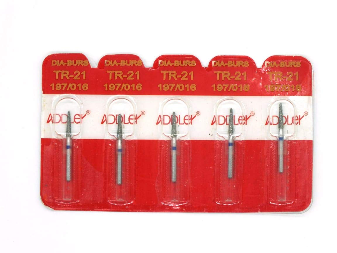 ADDLER Dental Bur TR-21 Air Rotor FG Diamond Multilayered Coated Abrasive Autoclavable Head Size 016 Pack Of 5 Burs