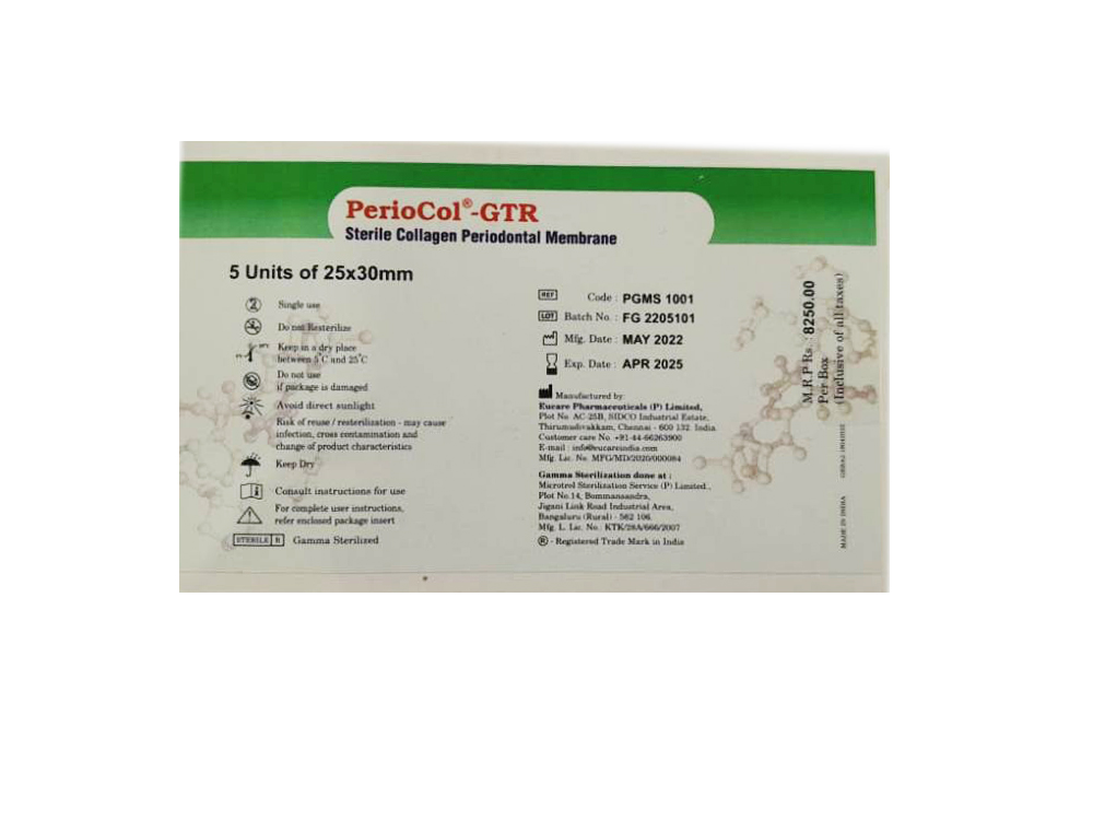 Eucare PerioCol GTR Sterile Collagen Membrane Size (15x15) Pack Of 5