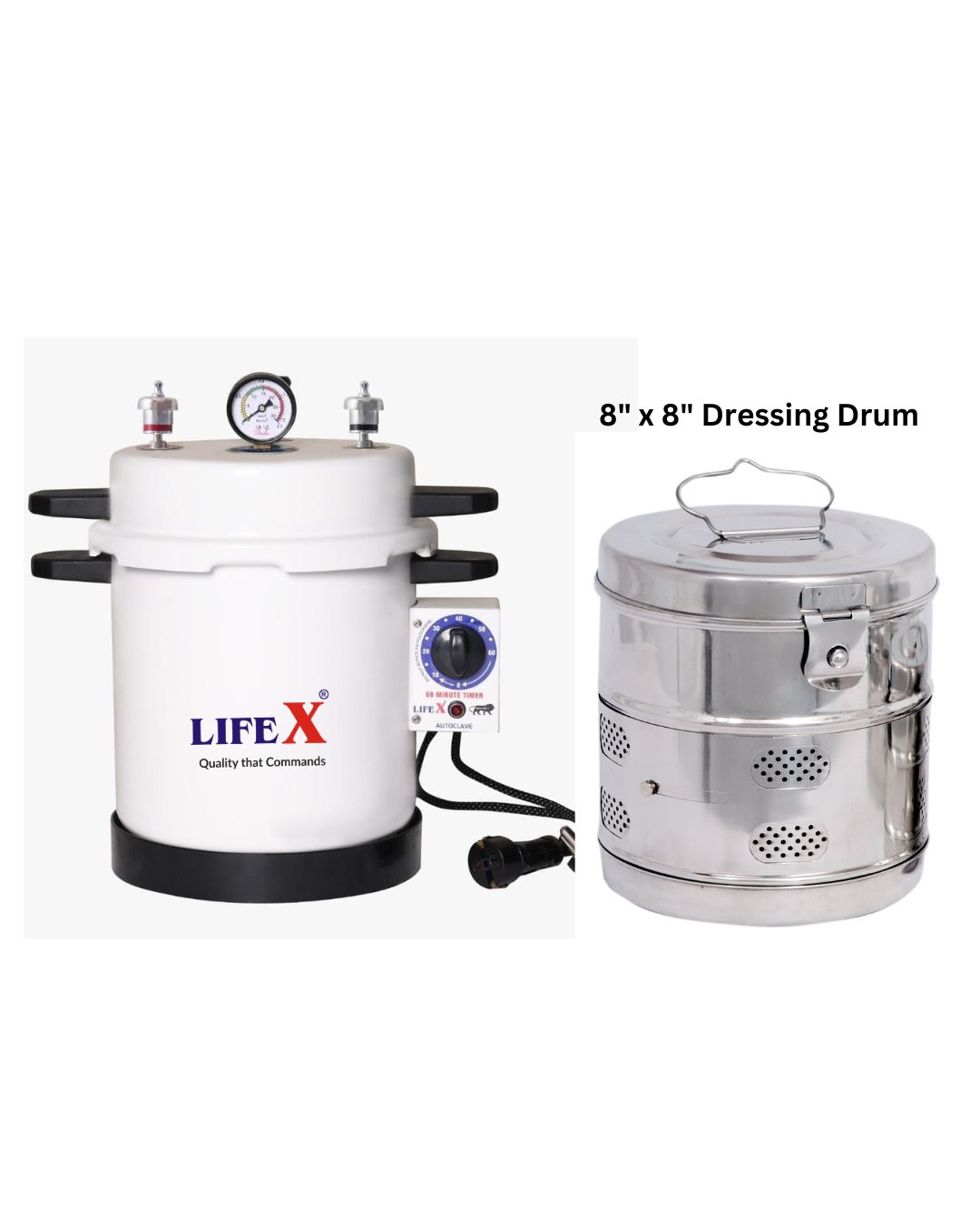 LIFEX Autoclave Sterilizer 13 Litre (9" Dia. X 11.5''H) | CDSCO Class C License | Aluminum Mirror Finish Electric Autoclave Cooker Type To Sterilize Medical Equipment