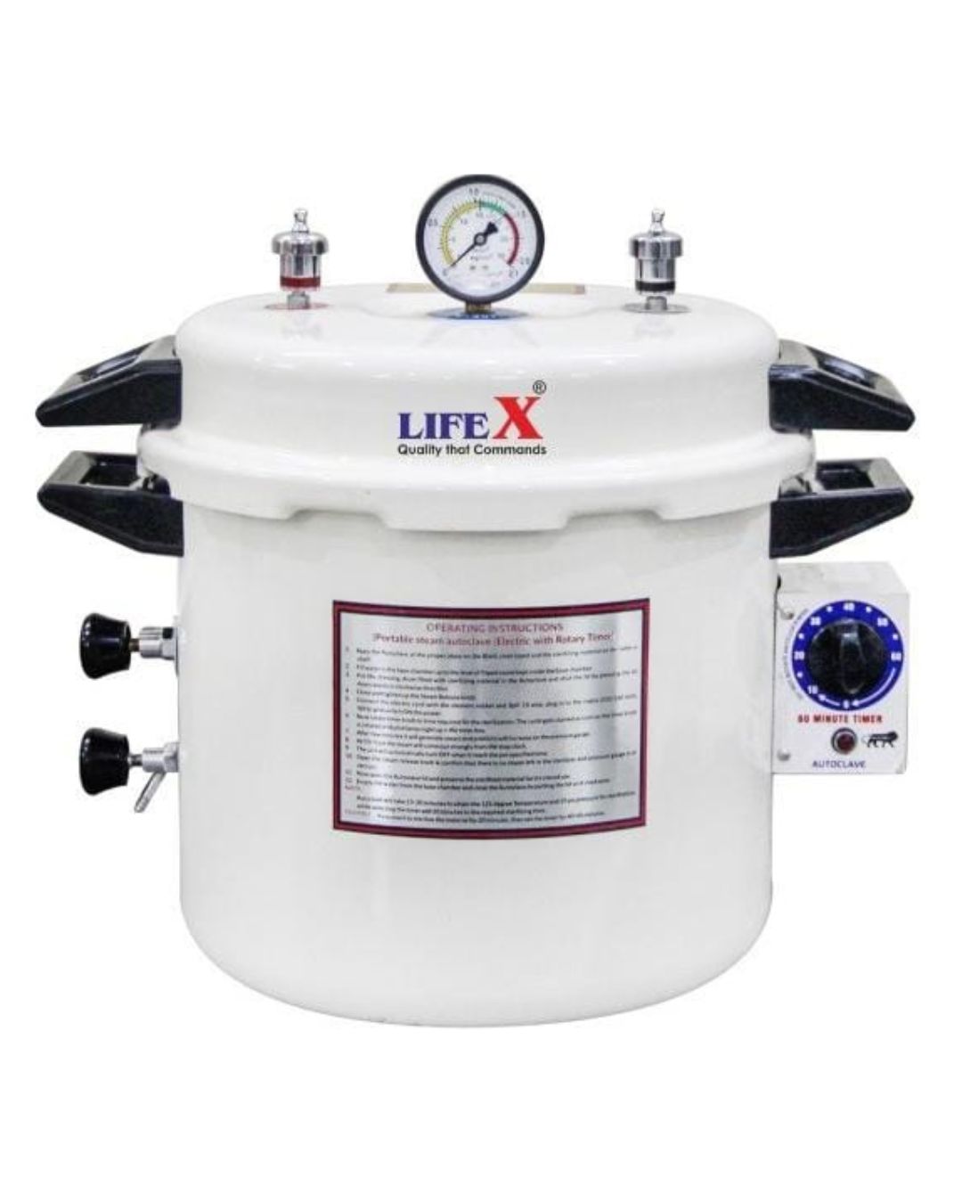 LIFEX Autoclave Sterilizer 23 Litre TMP (12" Dia. X 12''H) With Timer And Powder Coating | CDSCO Class C License | Epoxy Coated Deluxe Electric Autoclave Cooker Type To Sterilize Medical Equipment