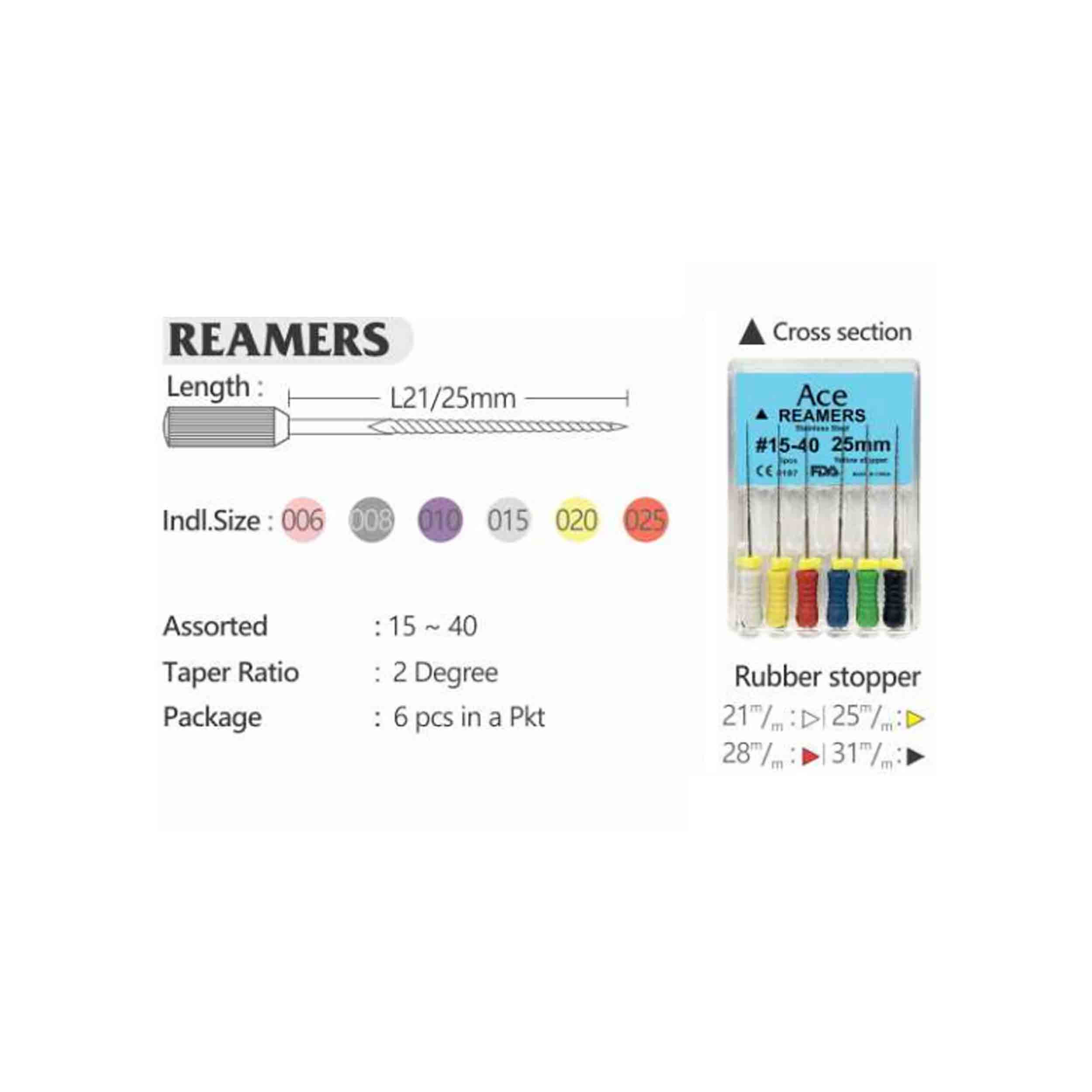 Prime (ACE) Reamers file 15-40 25mm SS