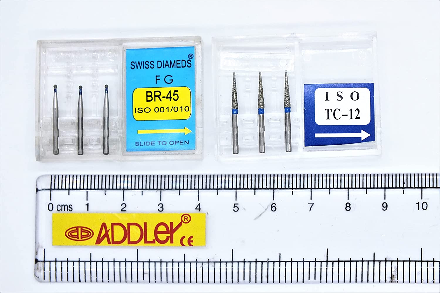 DENTAL BURS BR45, TC12 FG DIAMOND COATED SWISS DIA HIGH SPEED 2 PACK OF 6 BURS TOTAL