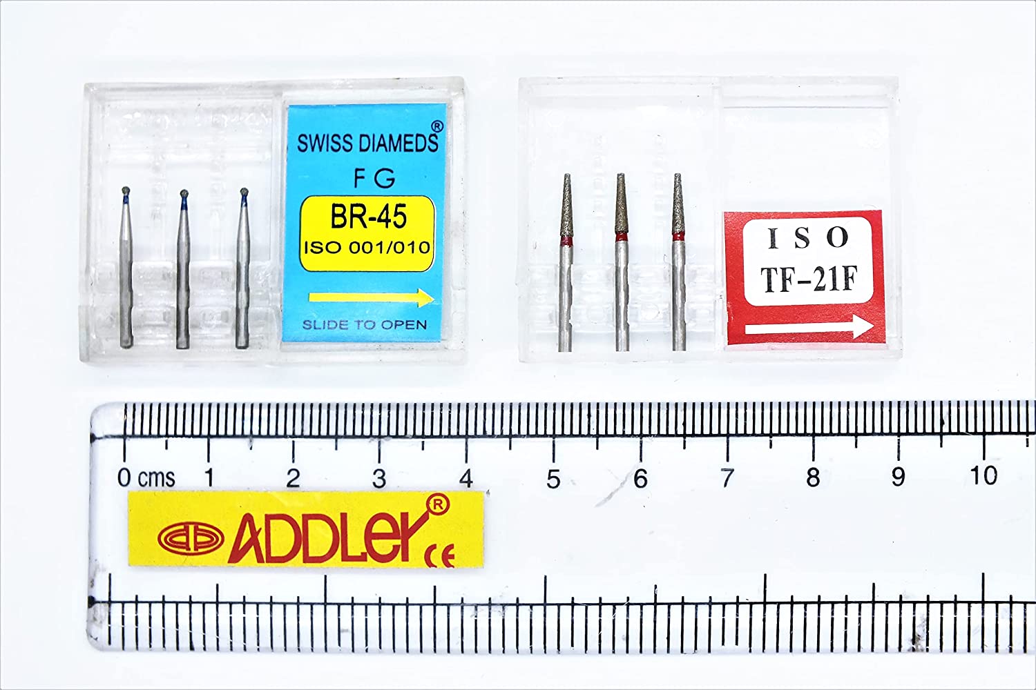 DENTAL BURS BR45 & TF21F FG DIAMOND COATED SWISS DIA HIGH SPEED 2 PACK OF 6 BURS TOTAL.