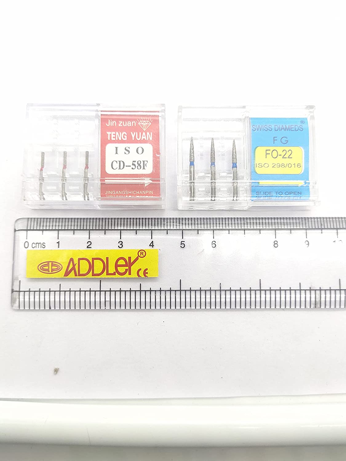 DENTAL SWISS DIA BURS CD-58F, FO-22 FG DIAMOND COATED HIGH SPEED 2 PACK OF 6 BURS TOTAL