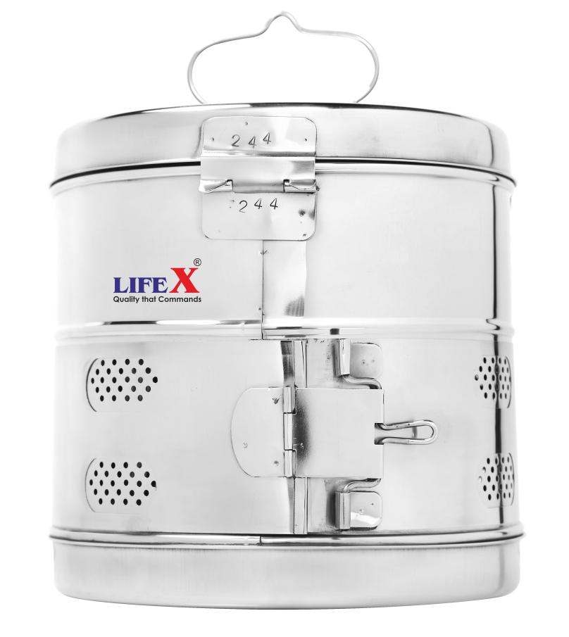 LIFEX 11" X 9" Stainless Steel Dressing Drums For Clinic And Hospital Medical Equipment Size In Inches (11" Dia. X 9 H)