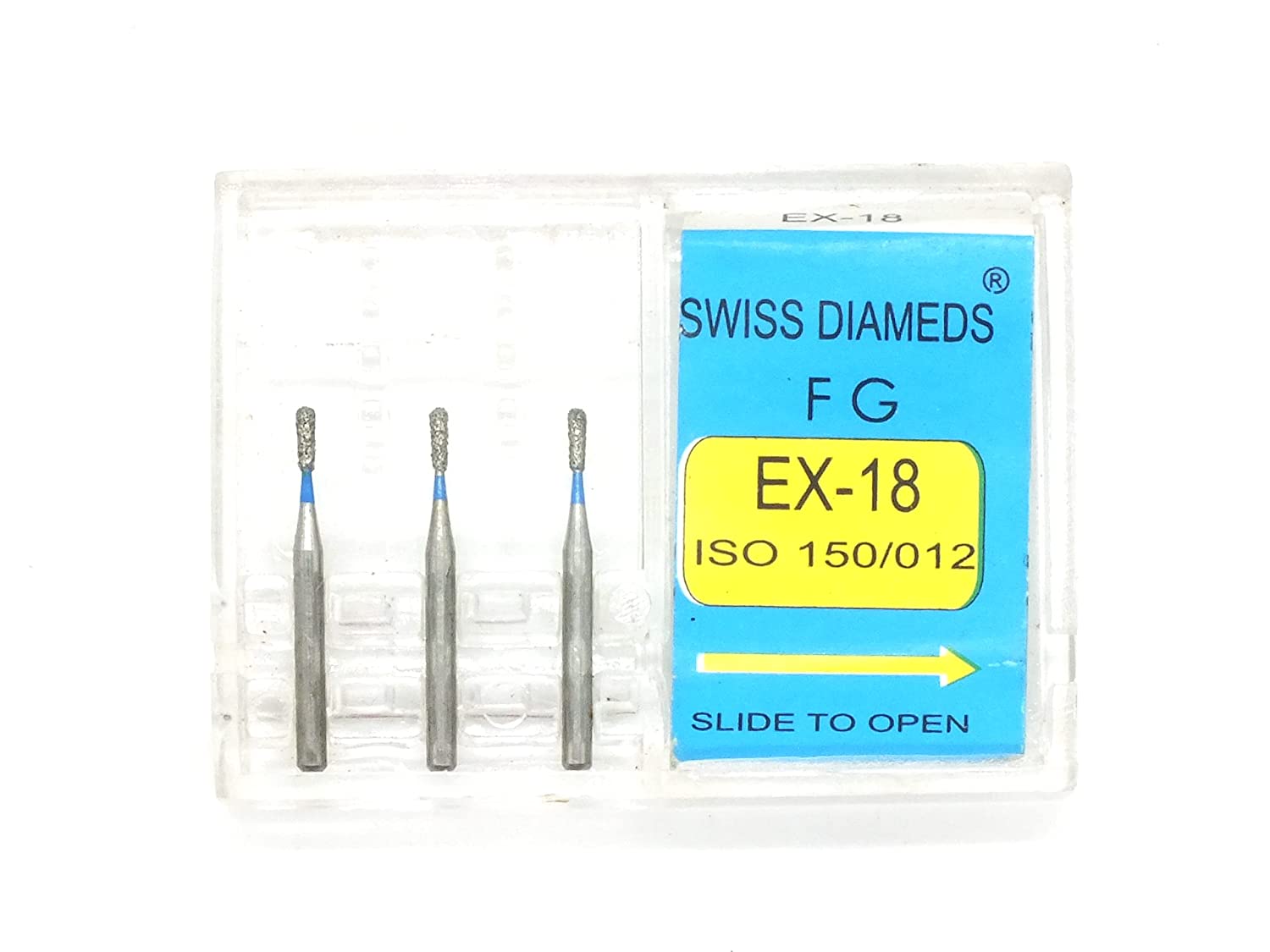 ADDLER DENTAL DIAMOND BUR EX-18 FG AIR ROTOR SWISS DIA PREMIUM BURS. EXCELLENT DIAMOND GRAINS FOR HIGH SPEED ROTOR. PACK OF 3 BURS