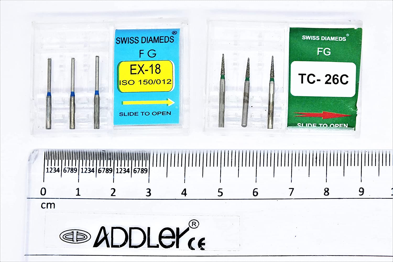 DENTAL DIAMOND BUR EX18 &TC26C FG AIR ROTOR REDUCER SWISS DIA PREMIUM BURS. EXCELLENT DIAMOND GRAINS FOR HIGH SPEED ROTOR. PACK OF 3 BURS