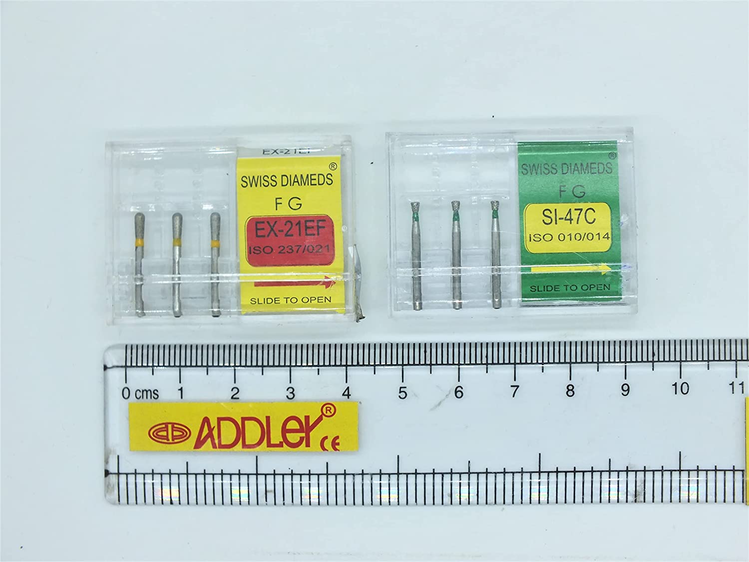 SWISS DIA DENTAL FG DIAMOND COATED BURS EX21EF & SI-47C HIGH SPEED 2 PACK OF 6 BURS TOTAL.