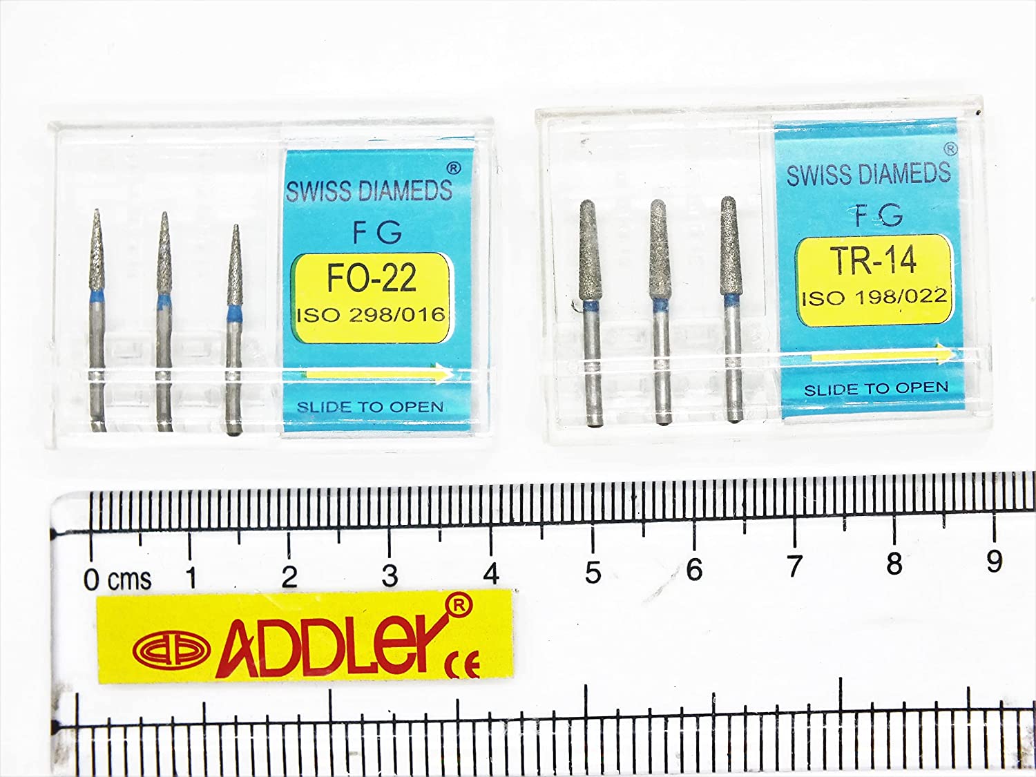 SWISS DIA DENTAL FG DIAMOND COATED BURS FO-22 &TR-14 HIGH SPEED 2 PACK OF 6 BURS TOTAL.