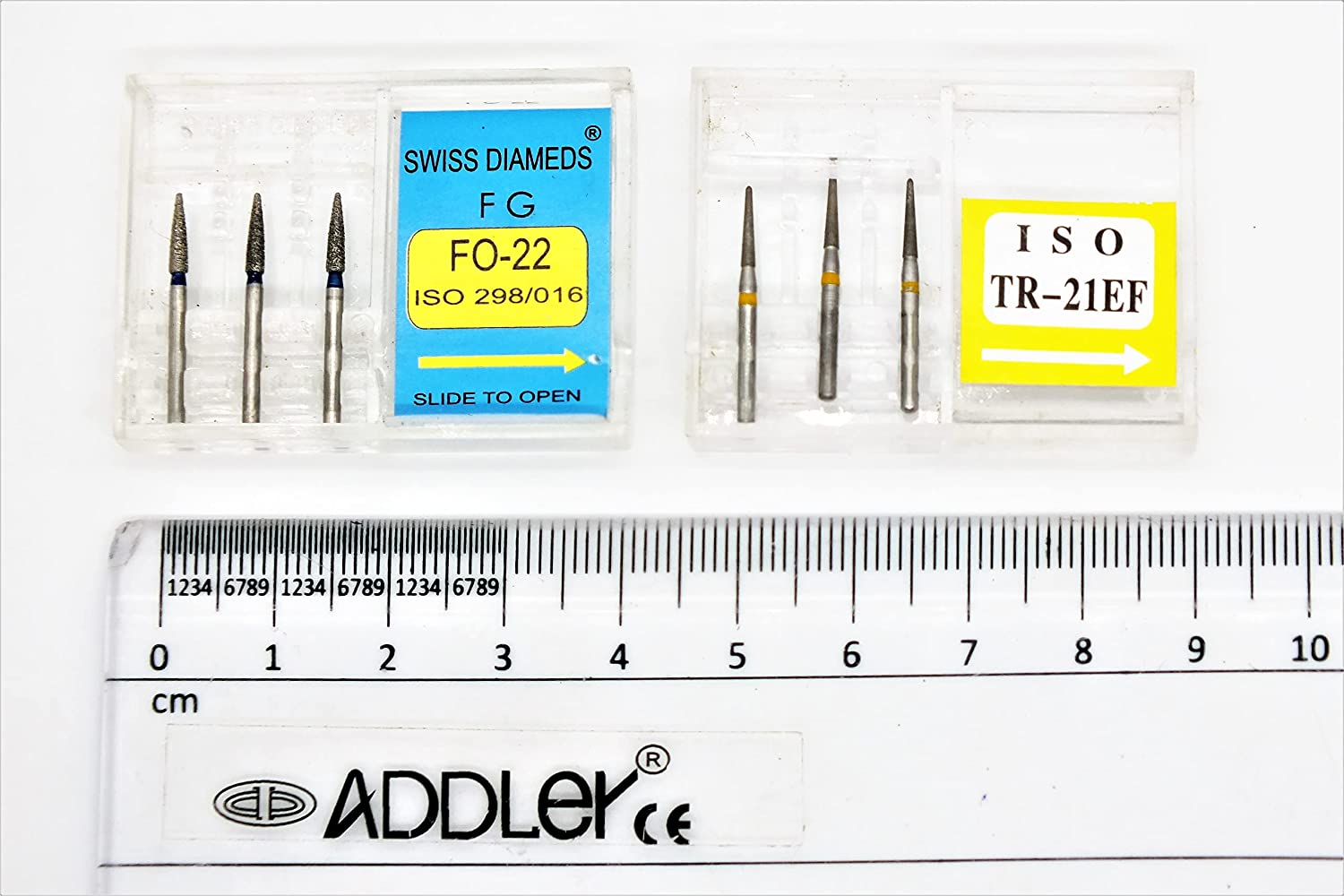 DENTAL DIAMOND BUR FO22 & TR21EF FG AIR ROTOR REDUCER SWISS DIA PREMIUM BURS. EXCELLENT DIAMOND GRAINS FOR HIGH SPEED ROTOR. PACK OF 3 BURS