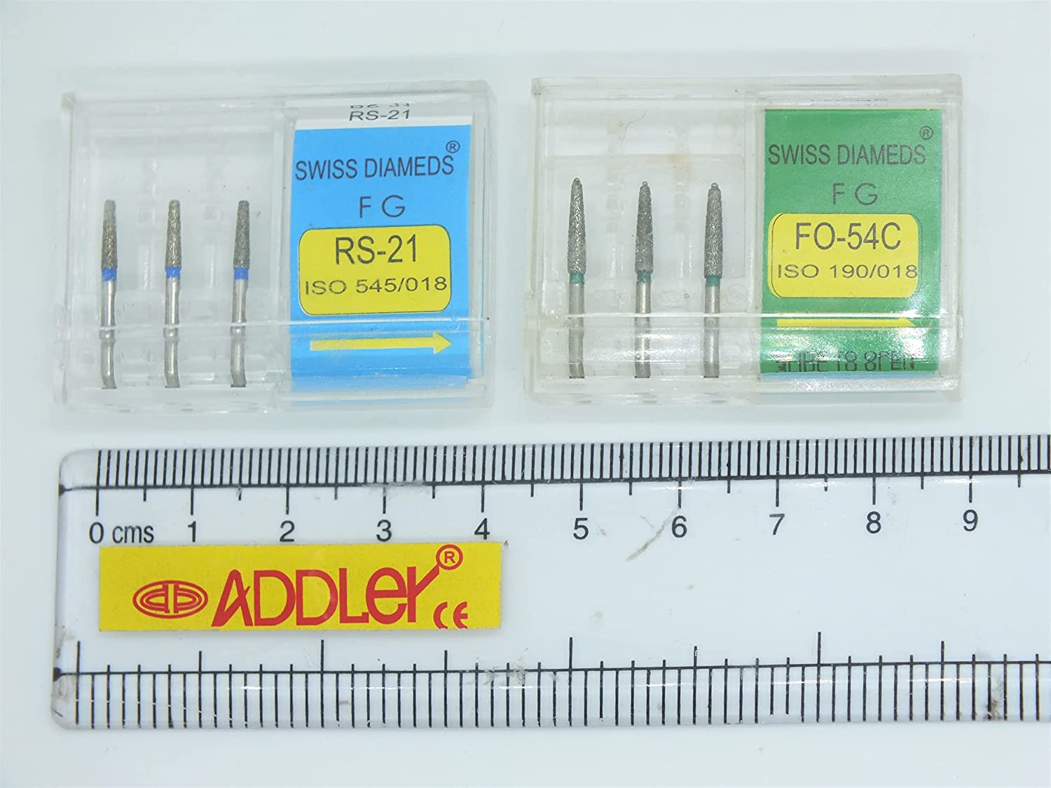 DIAMOND COATED BURS DENTAL FG SWISS RS-21 & FO-54C DIA HIGH SPEED 2 PACK OF 6 BURS TOTAL.