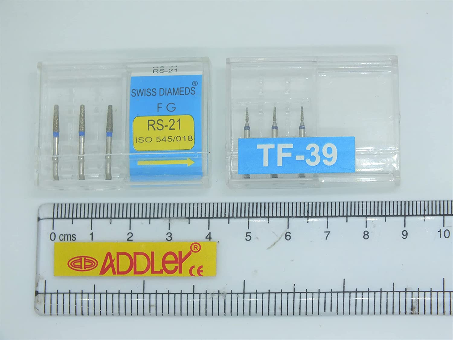 DIAMOND COATED BURS RS-21 & TF-39 DENTAL FG SWISS DIA HIGH SPEED 2 PACK OF 6 BURS TOTAL.