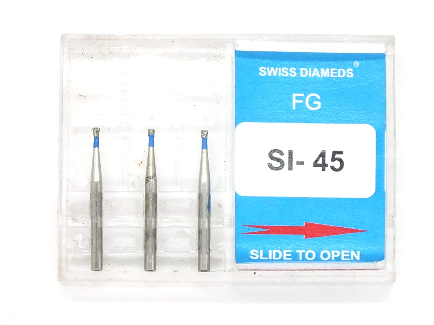 ADDLER DENTAL DIAMOND BUR SI-45 FG AIR ROTOR SWISS DIA PREMIUM BURS. EXCELLENT DIAMOND GRAINS FOR HIGH SPEED ROTOR. PACK OF 3 BURS