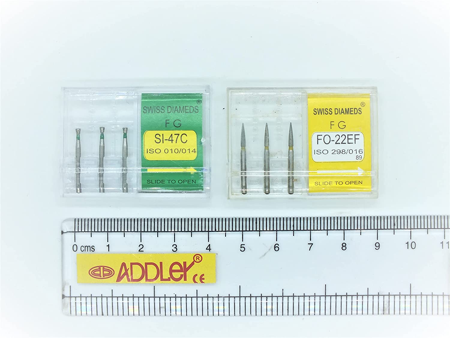 SWISS DIA DENTAL FG DIAMOND COATED BURS SI-47C & FO-22EF HIGH SPEED 2 PACK OF 6 BURS TOTAL.