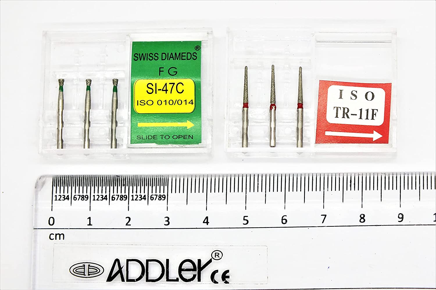 DENTAL SWISS DIA SI47C, TR11F HIGH SPEED BURS FG DIAMOND COATED 2 PACK OF 6 BURS TOTAL.