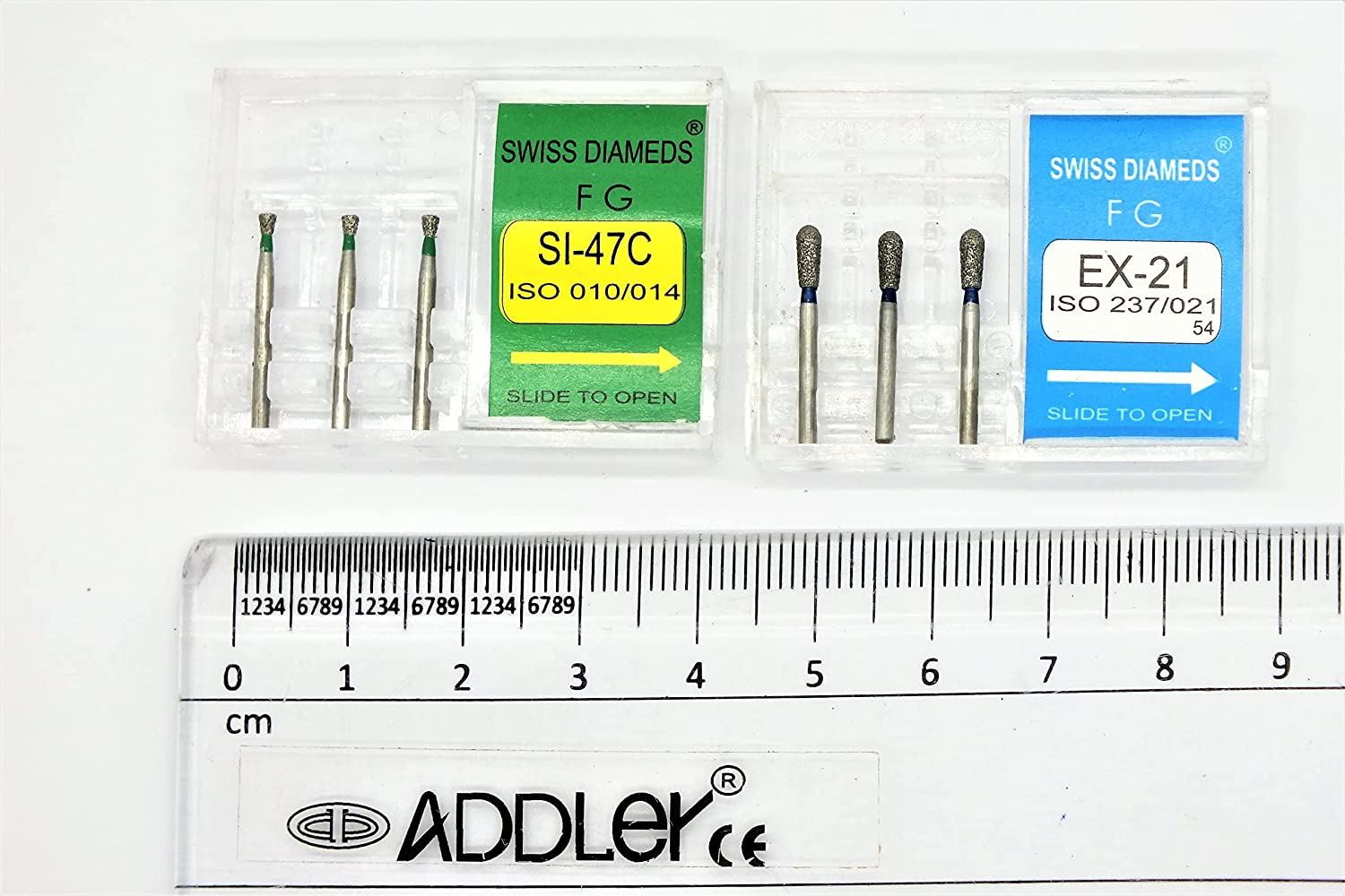 DENTAL DIAMOND BUR SI47C & EX21 FG AIR ROTOR REDUCER SWISS DIA PREMIUM BURS. EXCELLENT DIAMOND GRAINS FOR HIGH SPEED ROTOR. PACK OF 3 BURS