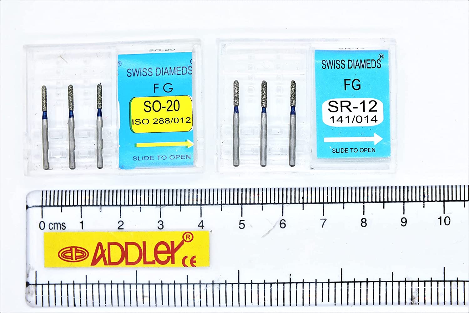 DENTAL SWISS DIA SO-20 & SR-12 HIGH SPEED BURS FG DIAMOND COATED 2 PACK OF 6 BURS TOTAL.